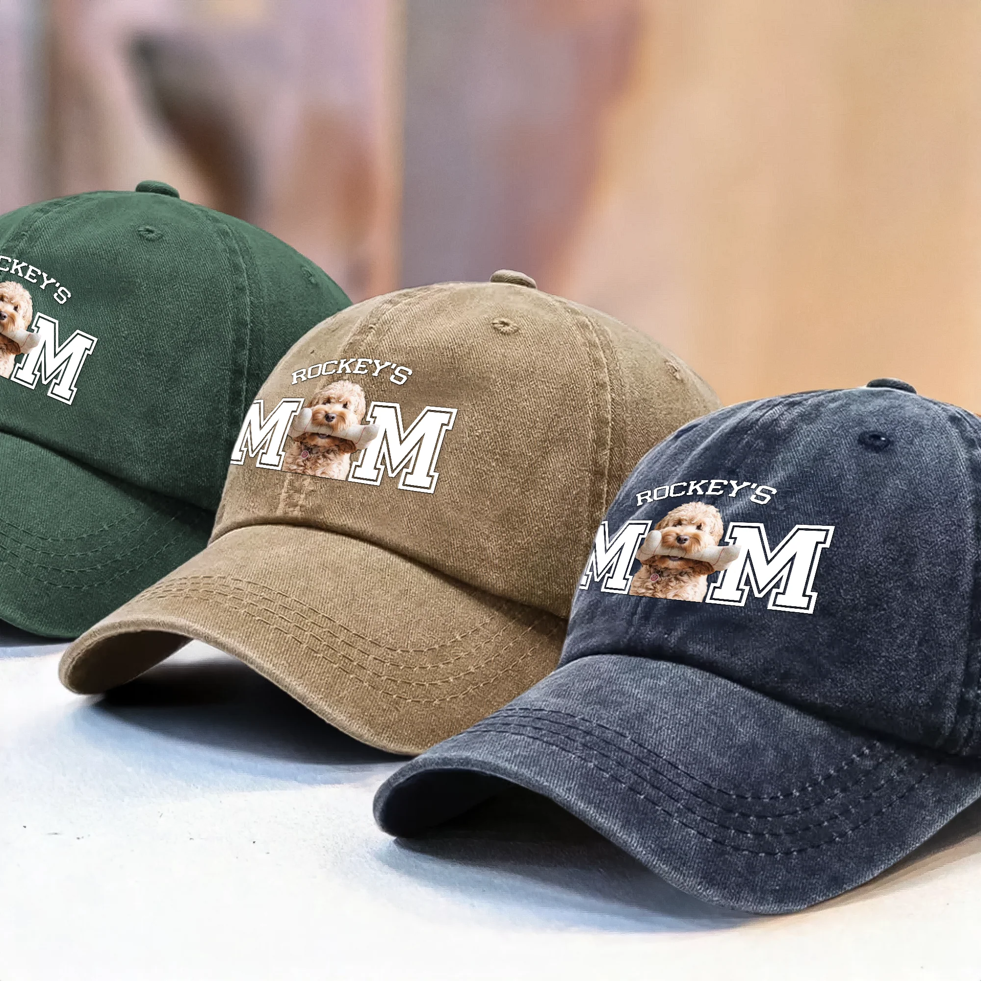 Custom Photo Dog Cat Dad Washed Denim Baseball Cap HA75 892466 - Image 11
