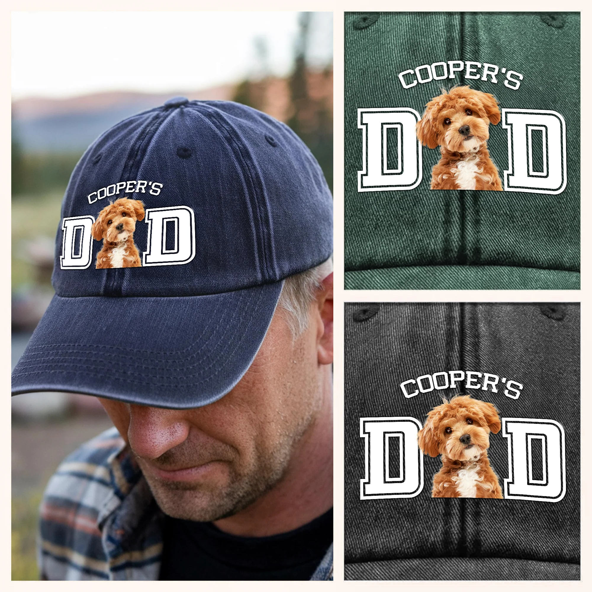Custom Photo Dog Cat Dad Washed Denim Baseball Cap HA75 892466 - Image 14