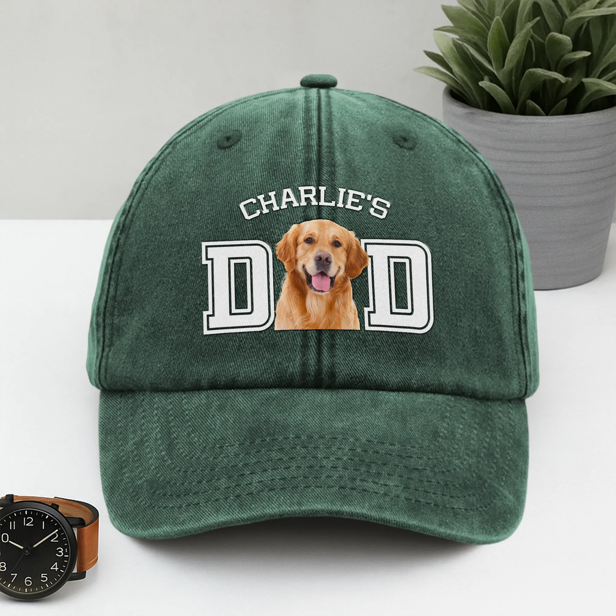 Custom Photo Dog Cat Dad Washed Denim Baseball Cap HA75 892466 - Image 5