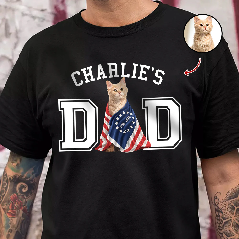Custom Photo Dog Cat Dad With US 250 Shirt HO82 901266 - Image 2
