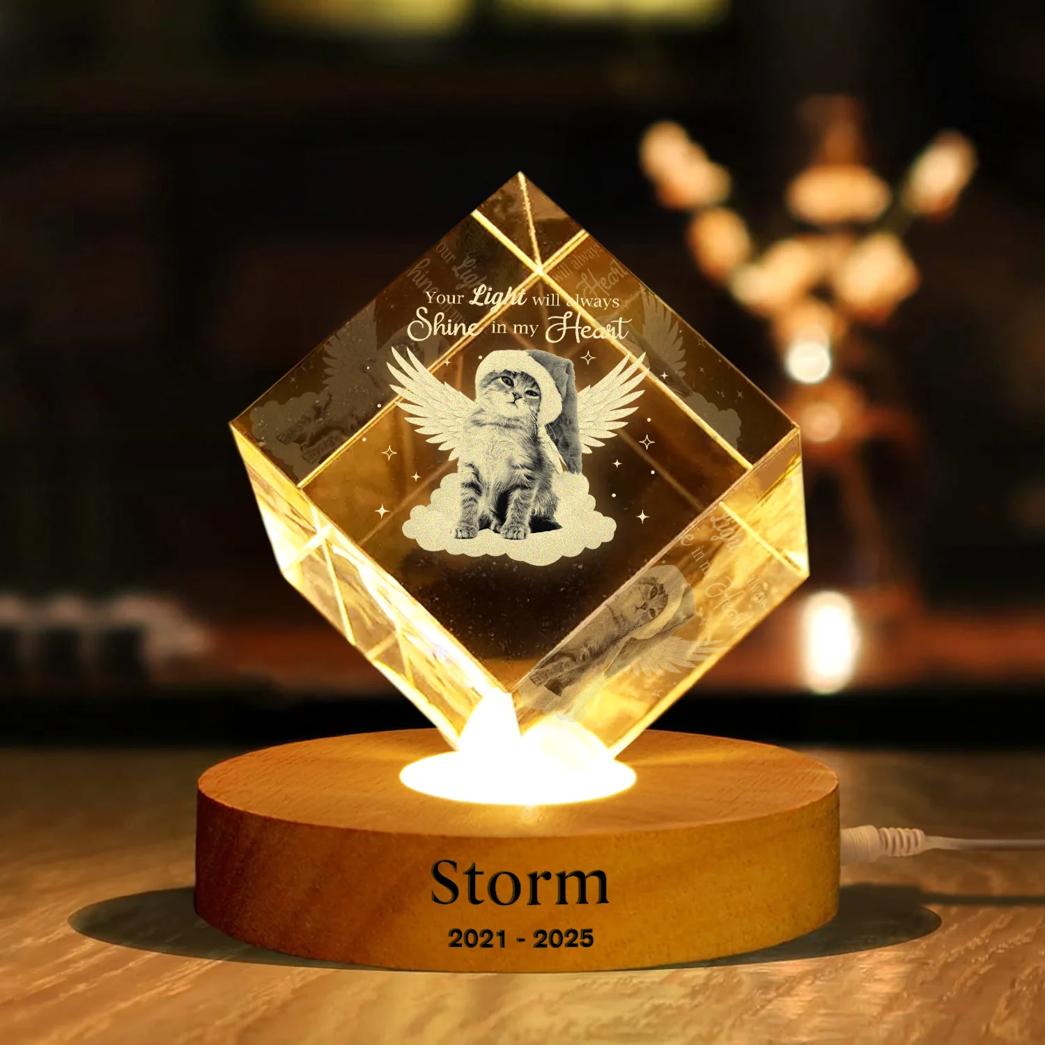 Custom Photo Dog Cat Pet Your Light Will Always Shine In My Heart Memorial Engraved Crystal Photo With Light HA75 898212 - Image 3