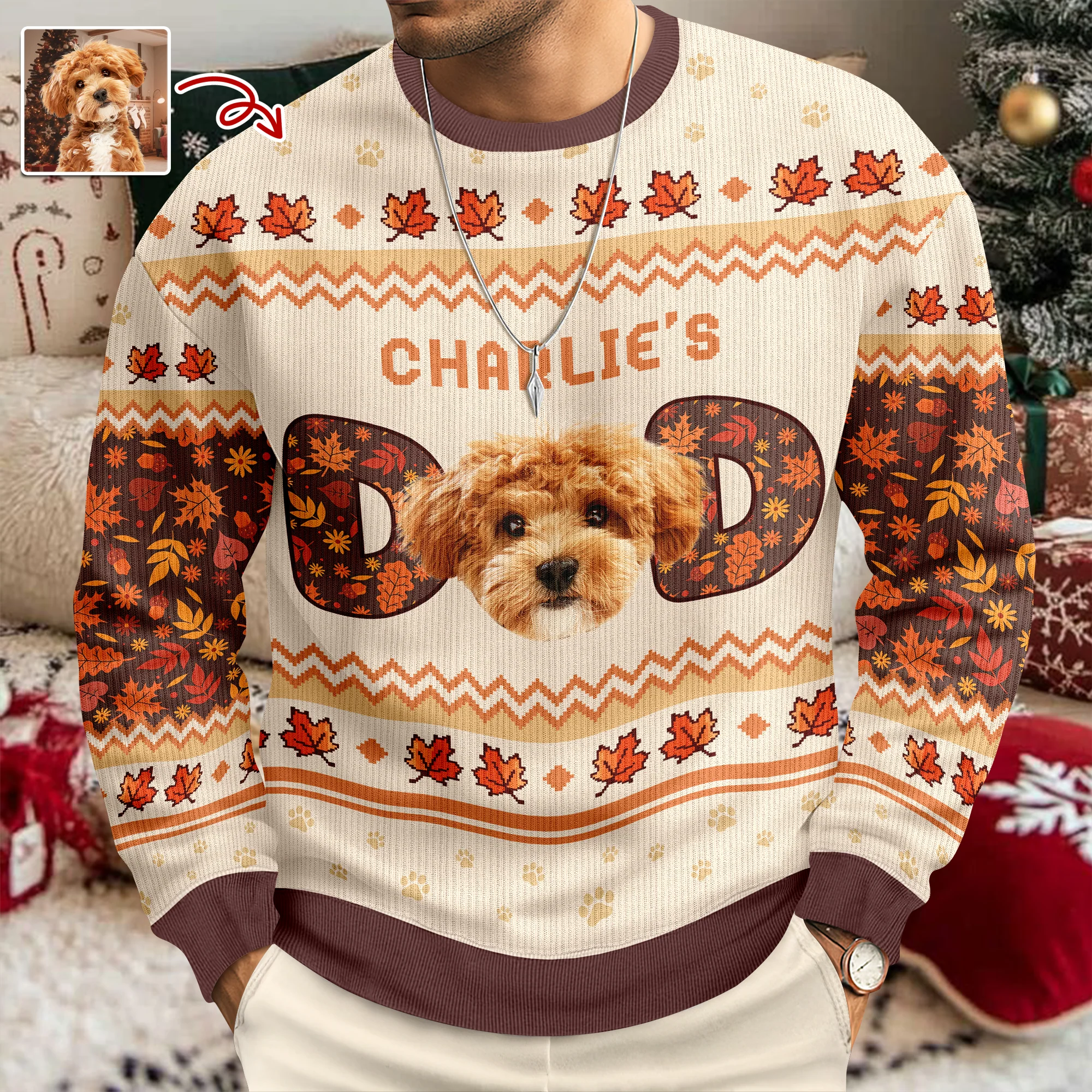 Custom Photo Dog Dad, Dog Mom Ugly Sweater HA75 897076 - Image 2