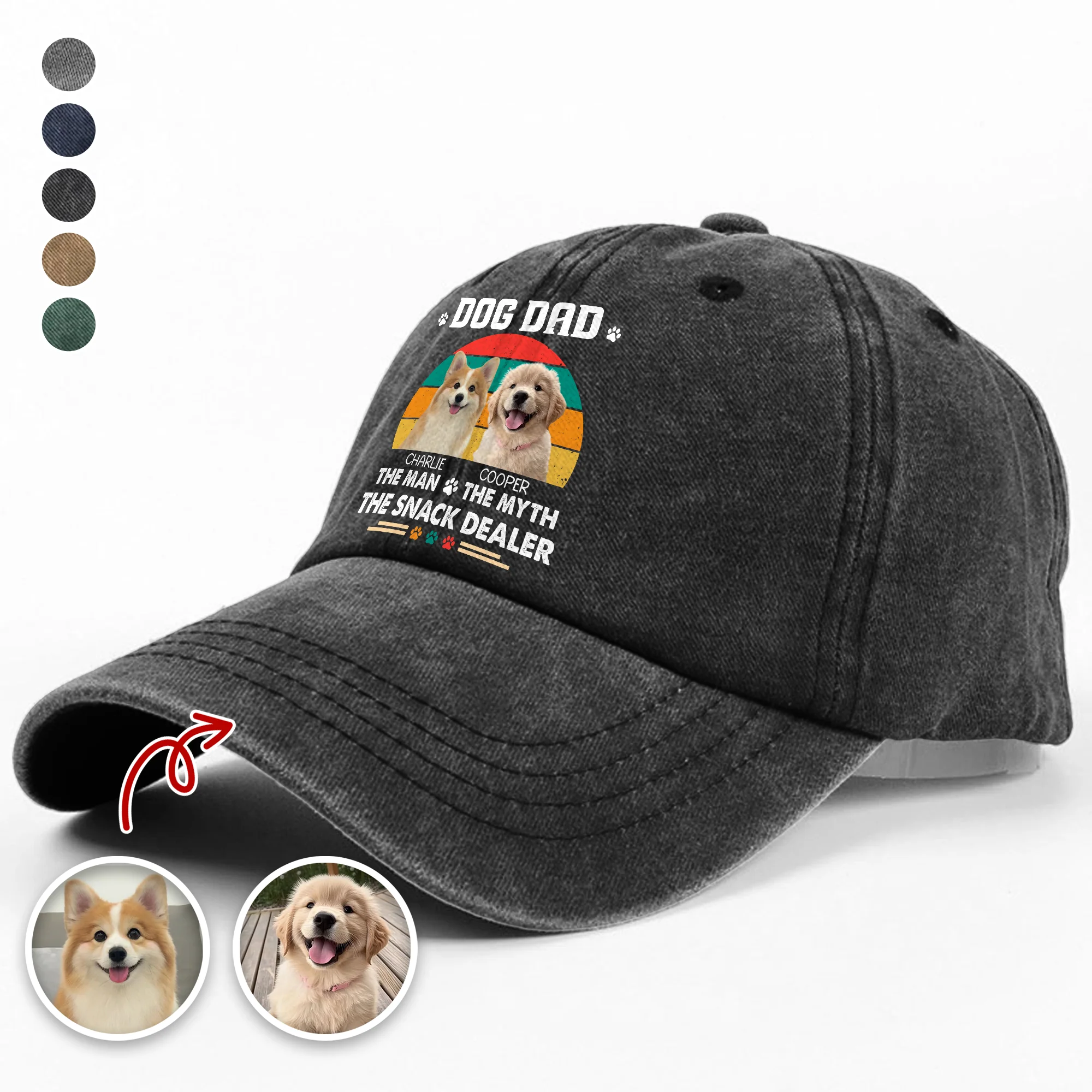 Custom Photo Dog Dad The Man The Myth The Snack Dealer - Personalized Washed Denim Baseball Cap CH07 896470 - Image 2