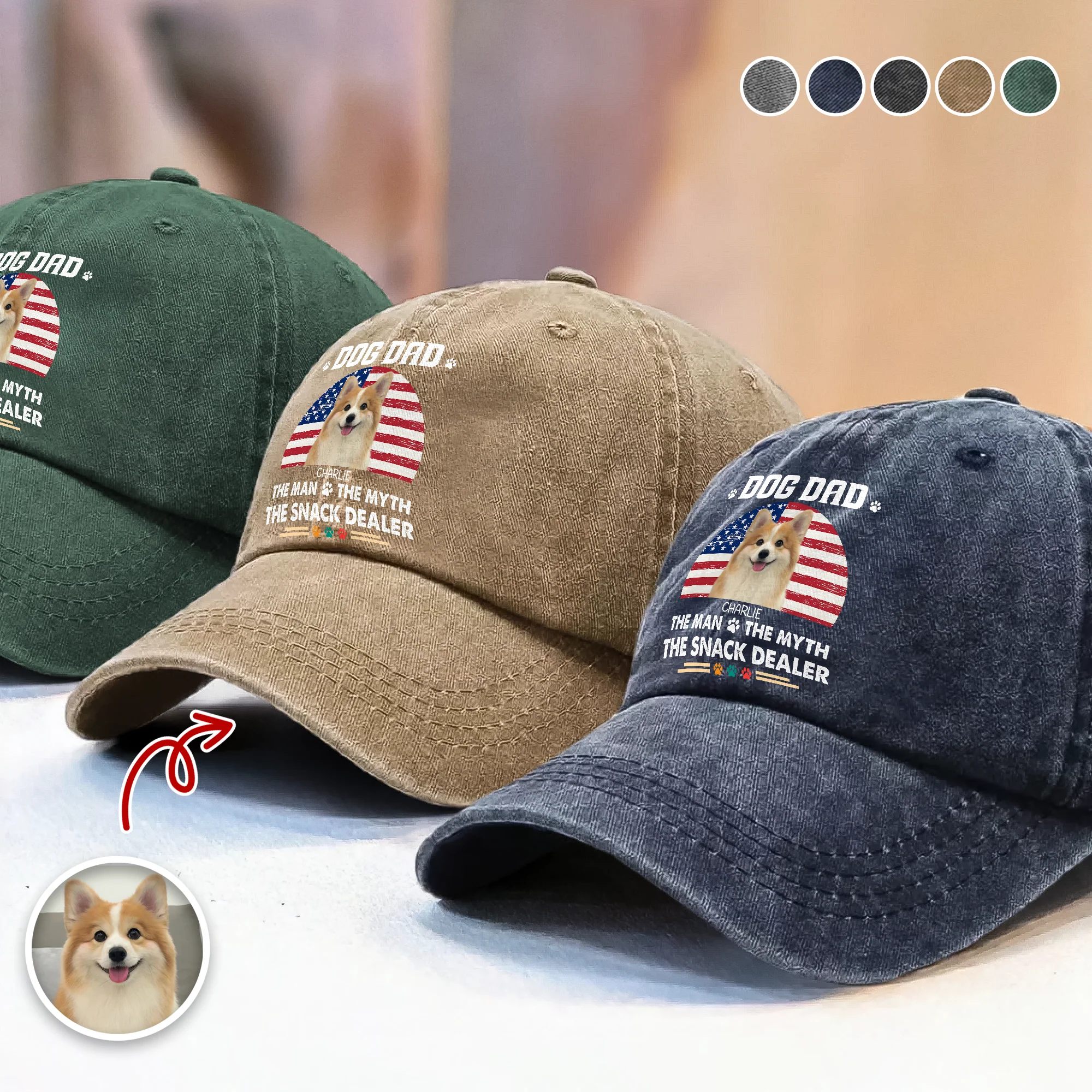 Custom Photo Dog Dad The Man The Myth The Snack Dealer - Personalized Washed Denim Baseball Cap CH07 896470 - Image 4