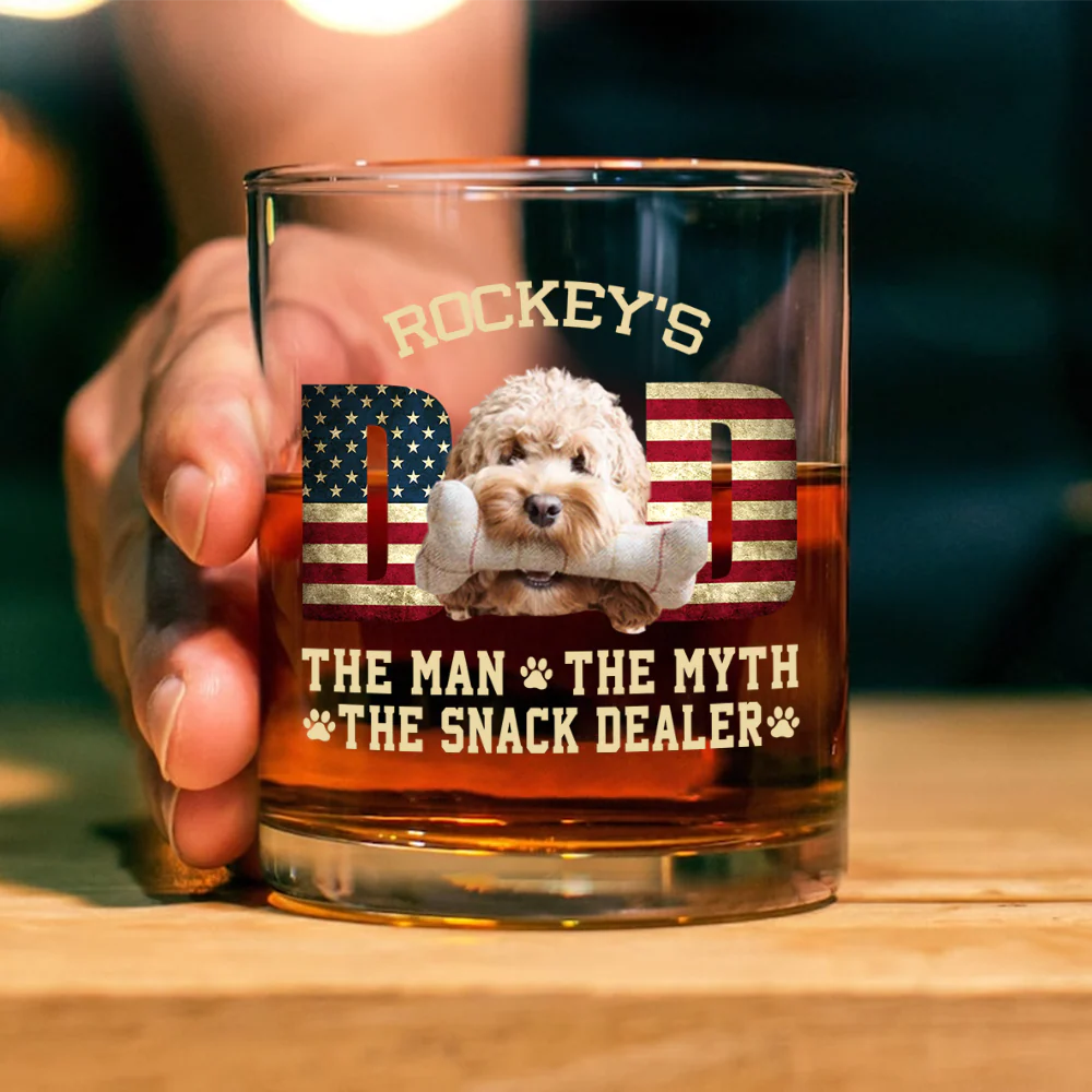 Custom Photo Dog Dad The Man The Myth American Flag Dad Rock Glass HA75 892272 - Image 3
