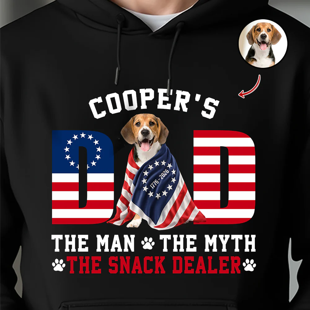 Custom Photo Dog - Dog's Dad The Man The Myth The Dealer American Flag Dark Shirt HO82 901262 - Image 3