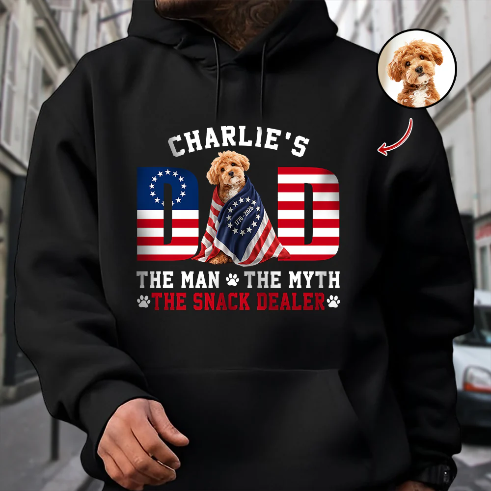 Custom Photo Dog - Dog's Dad The Man The Myth The Dealer American Flag Dark Shirt HO82 901262 - Image 4
