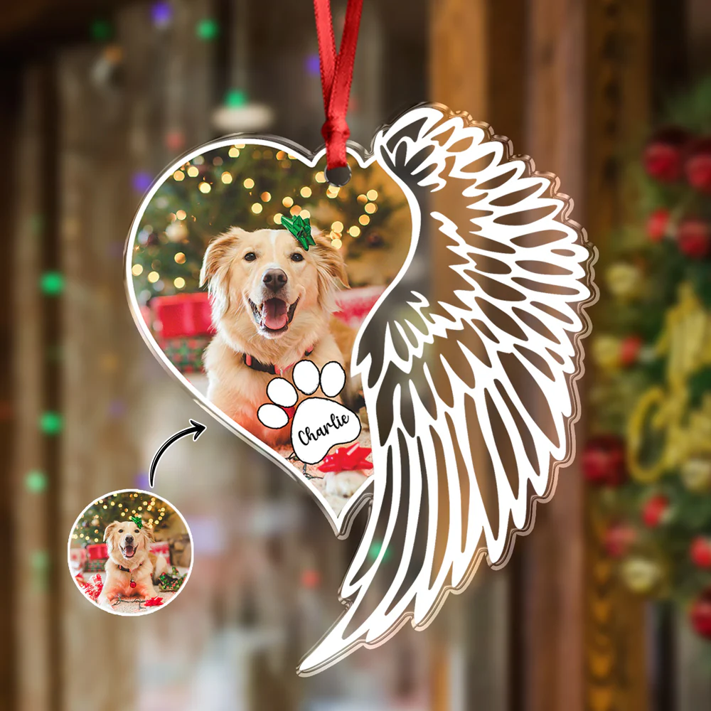 Custom Photo Dog Memorial Wing - Personalized Acrylic Ornament LM32 895869 - Image 4