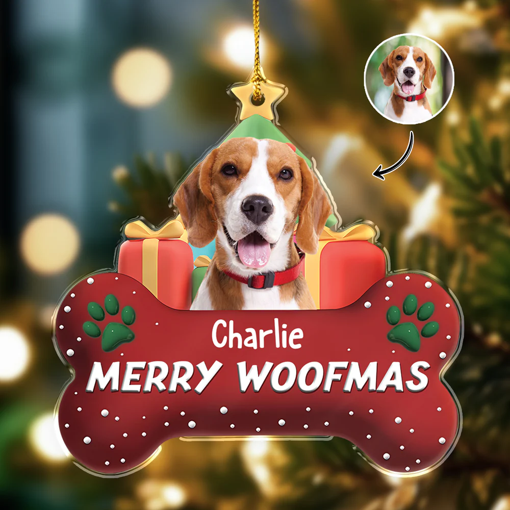 Custom Photo Dog Merry Woofmas Acrylic Ornament HA75 897560 - Image 4