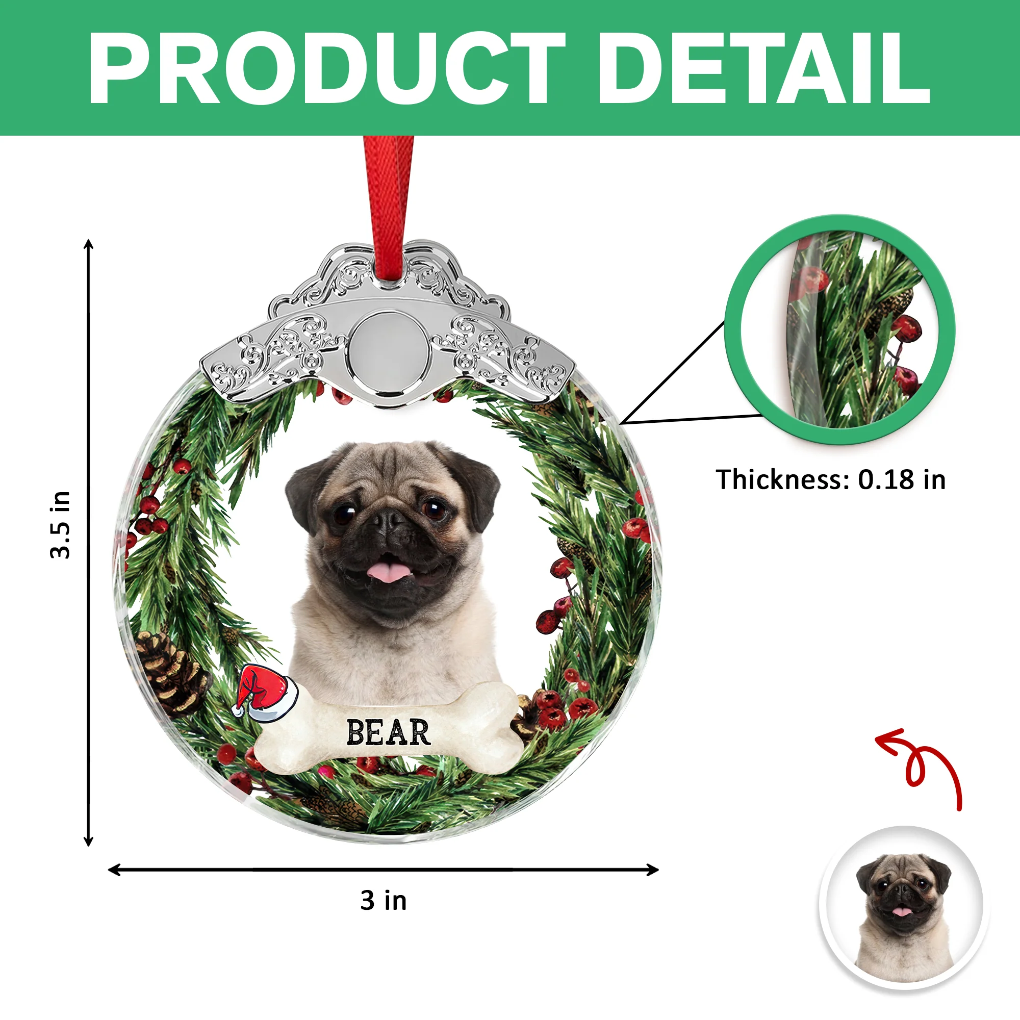 Custom Photo Dog Metal Glass Ornament For Christmas HA75 897168 - Image 7