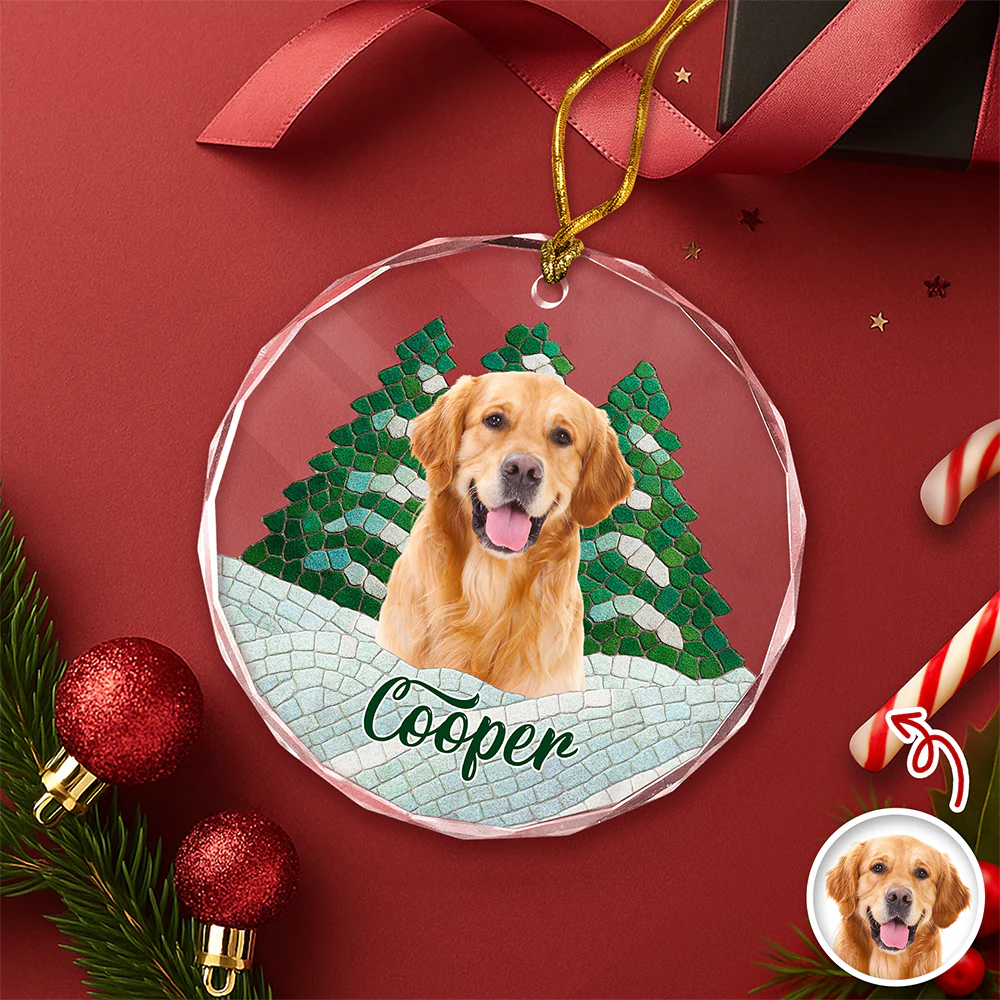 Custom Photo Dog Mosaic Style Glass Ornament Christmas Gift LM32 895047 - Image 2