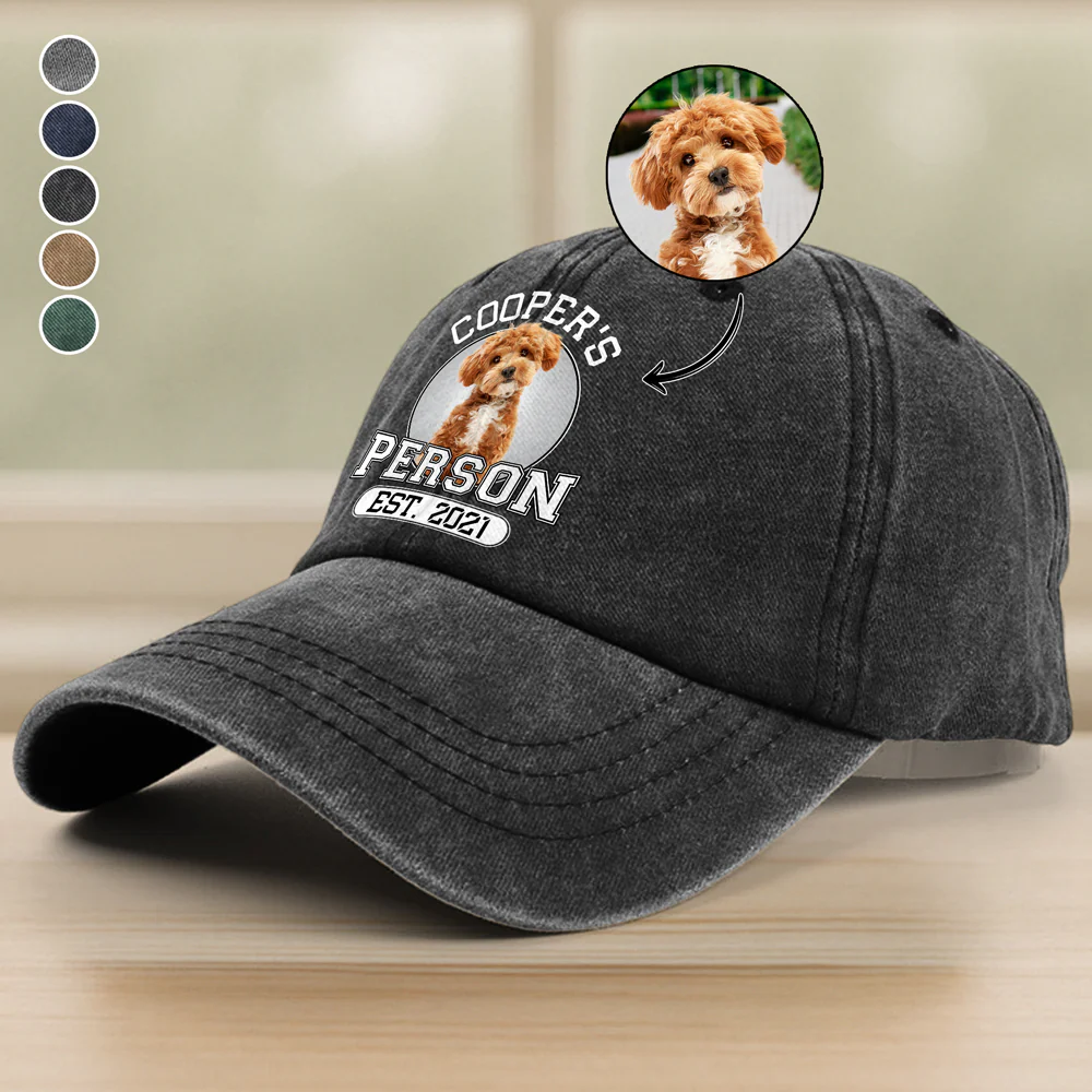 Custom Photo Dog Person Personalized Washed Denim Baseball Cap HA75 897236 - Image 3