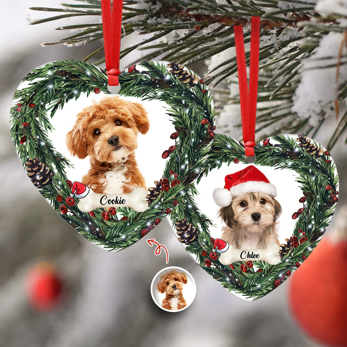 Custom Photo Dog Personalized Heart Shaped Ceramic Ornament For Christmas HA75 897464 - Image 5