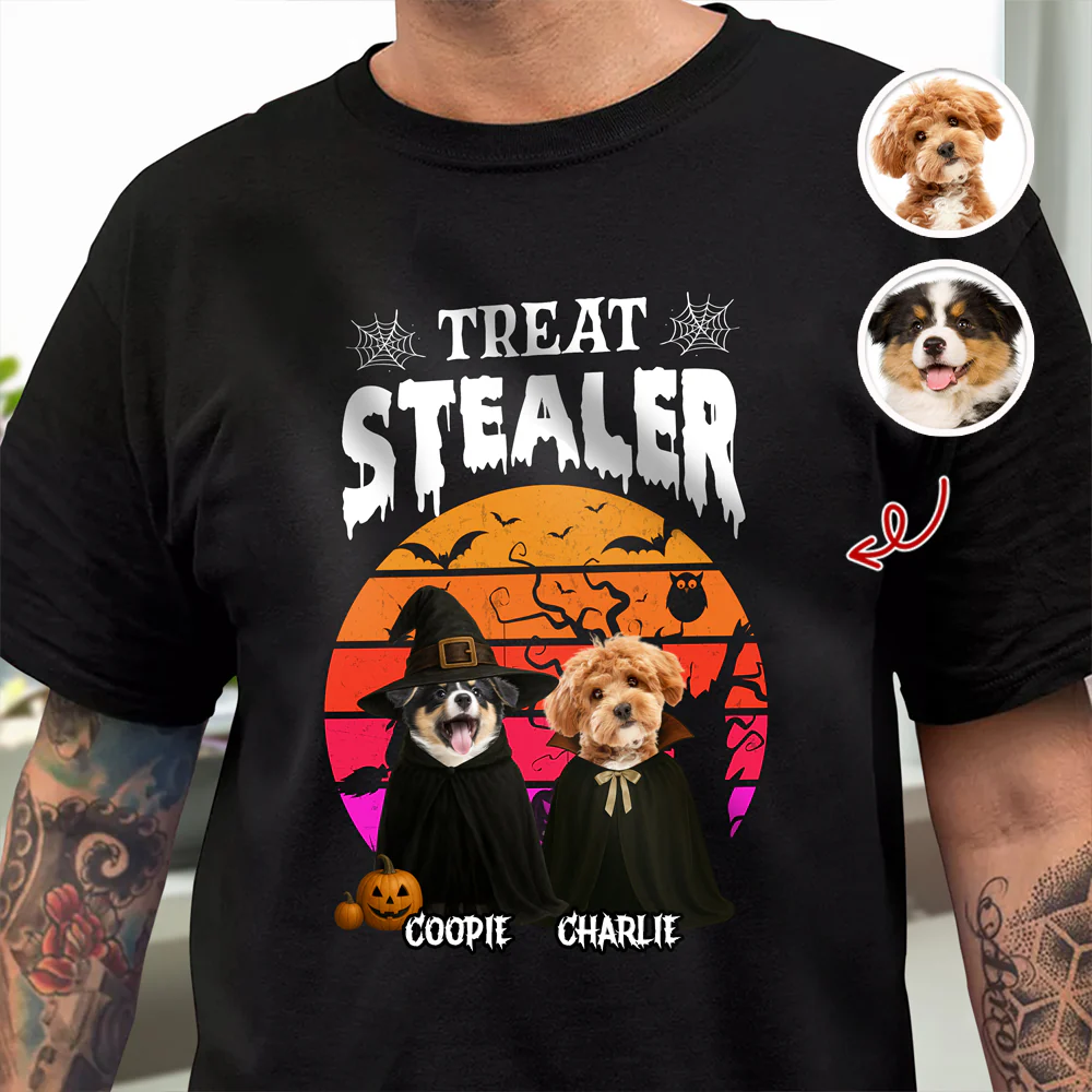 Custom Photo Dog Treat Stealer Halloween Dark Shirt HA75 897648 - Image 2