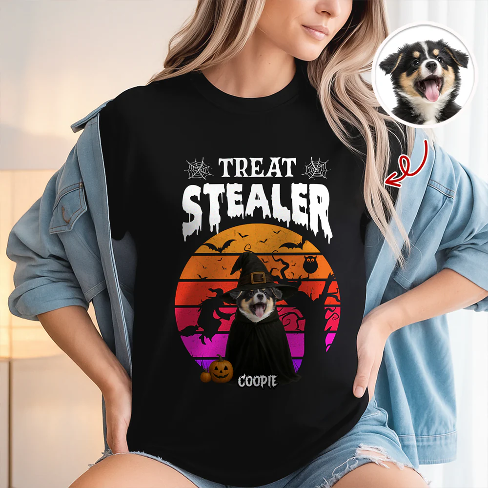 Custom Photo Dog Treat Stealer Halloween Dark Shirt HA75 897648 - Image 3