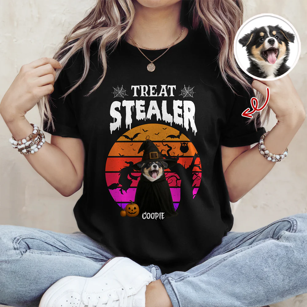 Custom Photo Dog Treat Stealer Halloween Dark Shirt HA75 897648 - Image 5