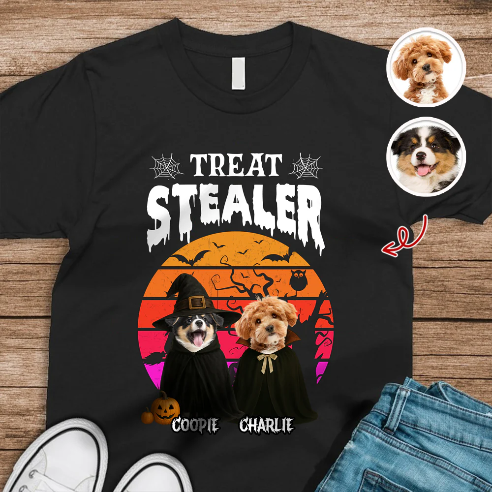 Custom Photo Dog Treat Stealer Halloween Dark Shirt HA75 897648 - Image 6
