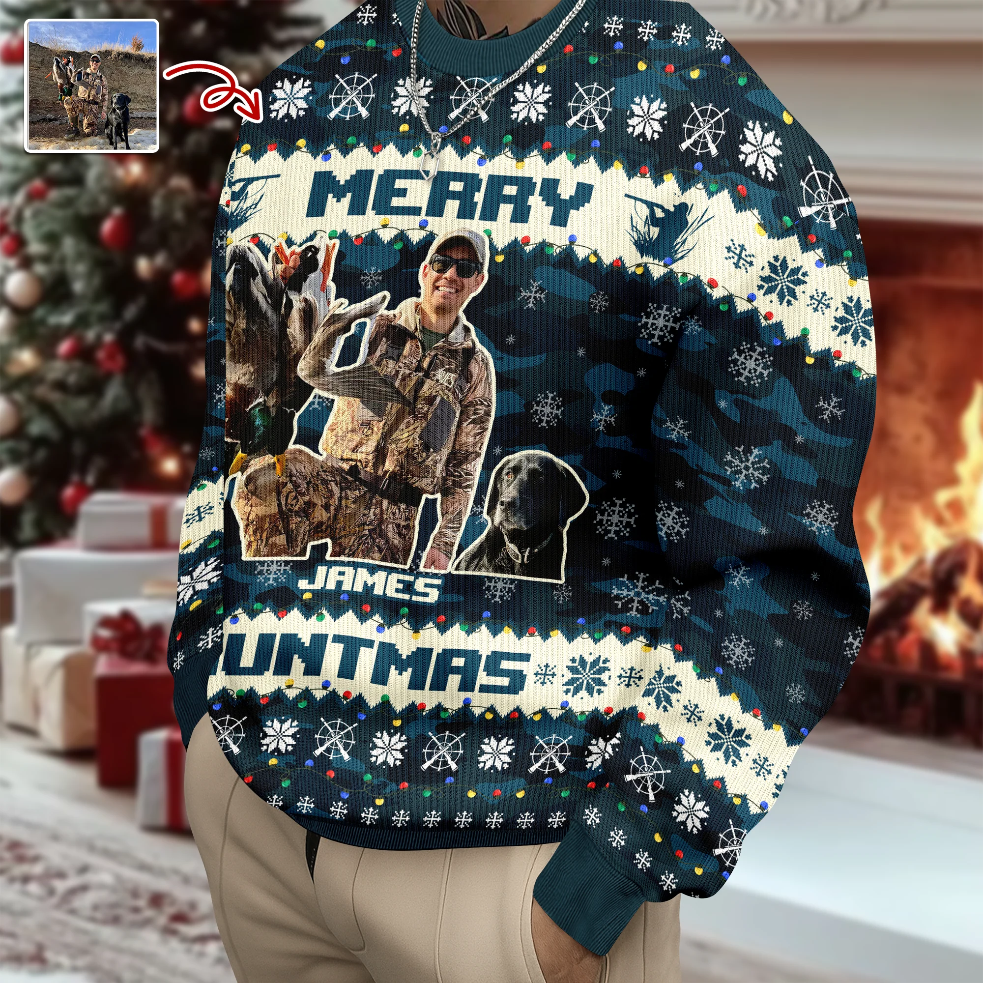 Custom Photo Duck Hunting Lovers Ugly Sweater LM32 897243 - Image 4