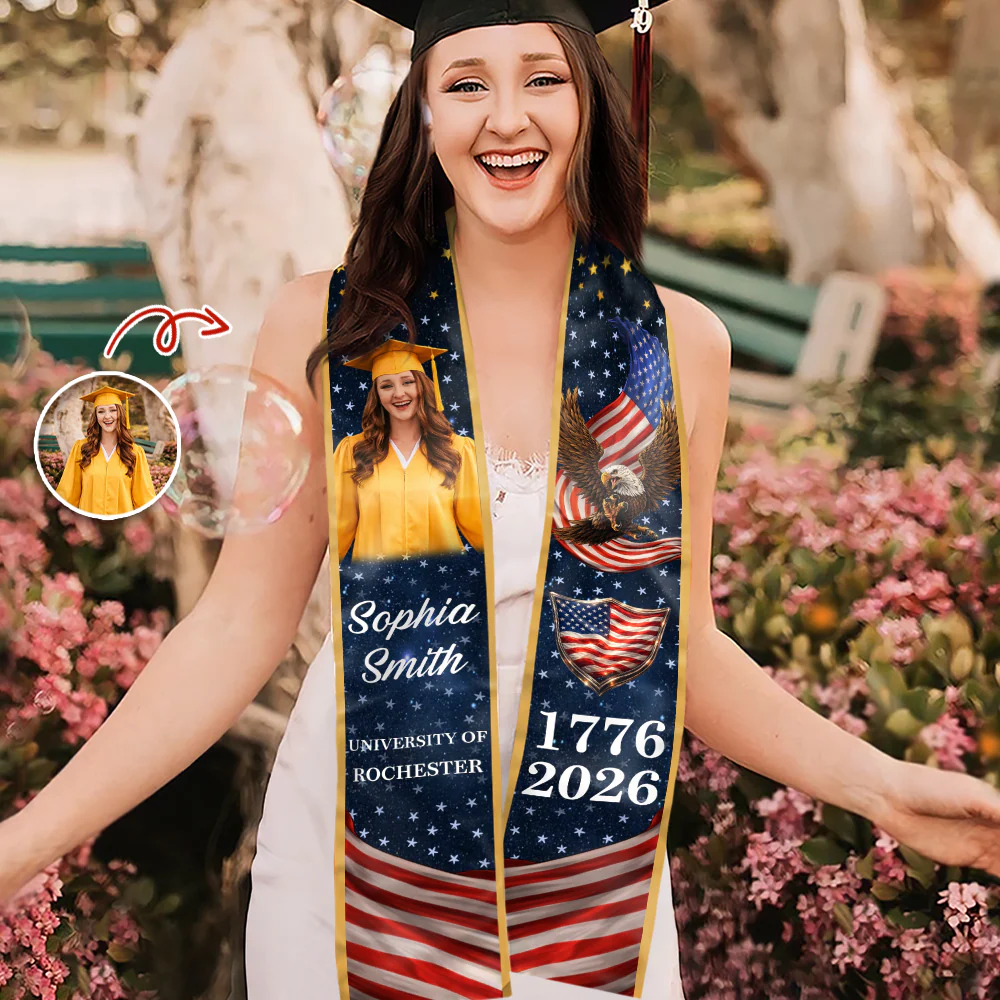 Custom Photo Eagle USA 250 Years 1776-2026 Graduation Stole TH10 898639 - Image 2