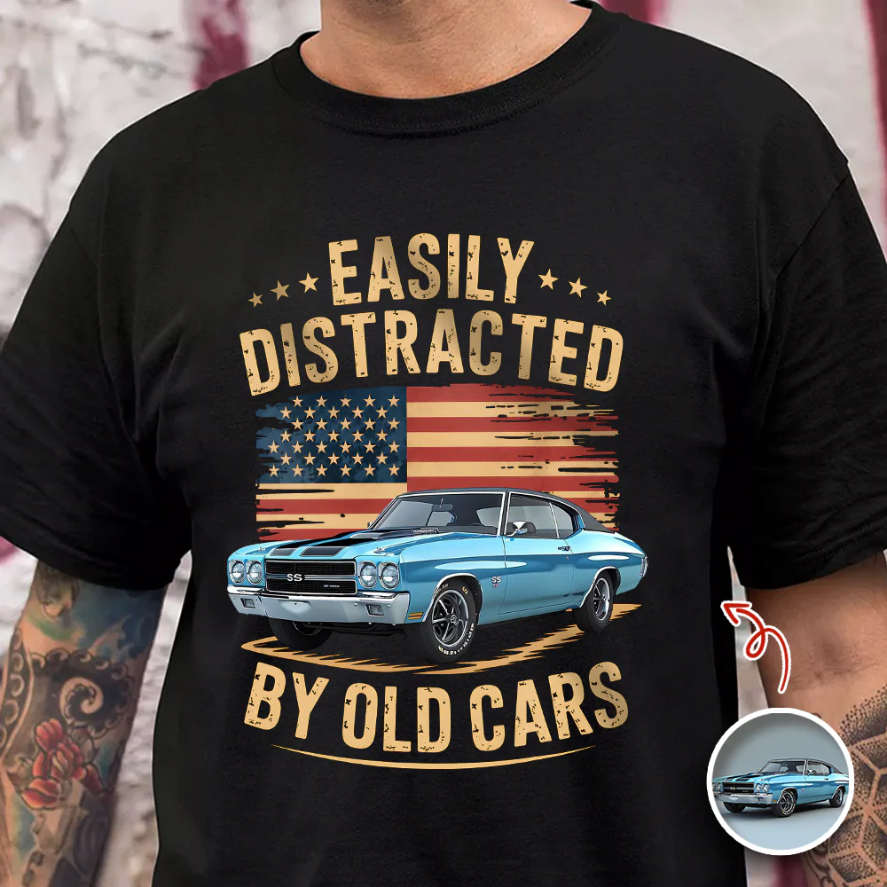 Custom Photo Easily Distracted by Old Cars Classic Car Guy Funny Vintage Dark Shirt CH07 180032 - Image 5
