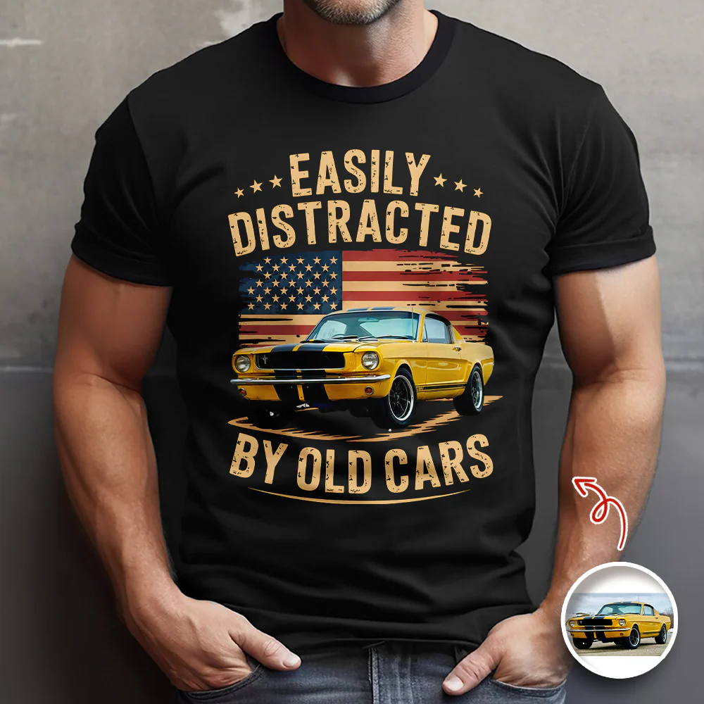 Custom Photo Easily Distracted by Old Cars Classic Car Guy Funny Vintage Dark Shirt CH07 180032 - Image 6