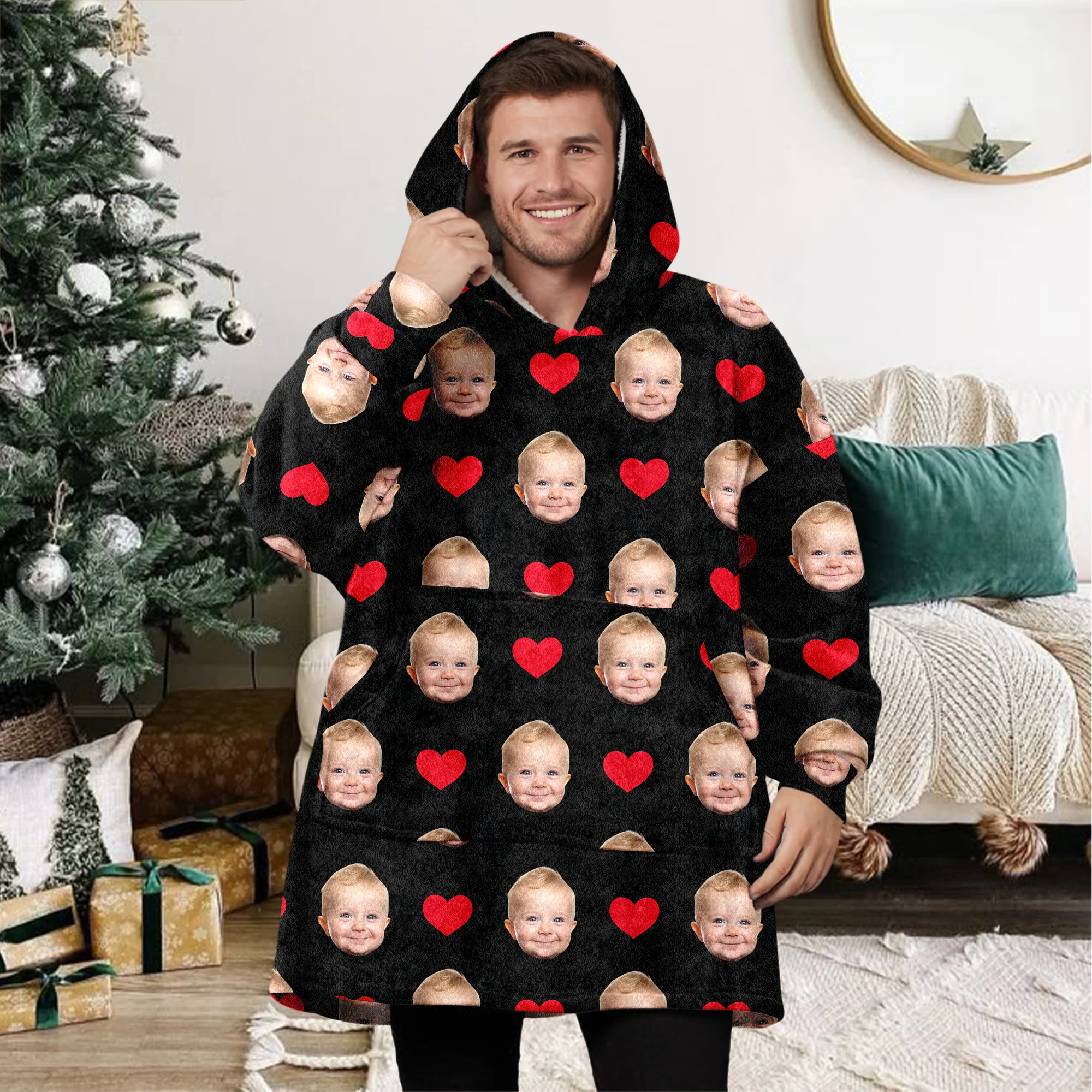 Custom Photo Face And Heart Icon Hoodie Blanket HA75 898286 - Image 2