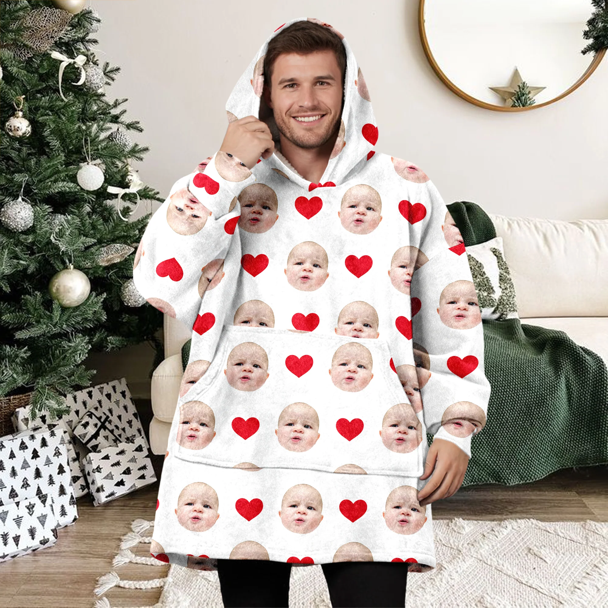 Custom Photo Face And Heart Icon Hoodie Blanket HA75 898286 - Image 3