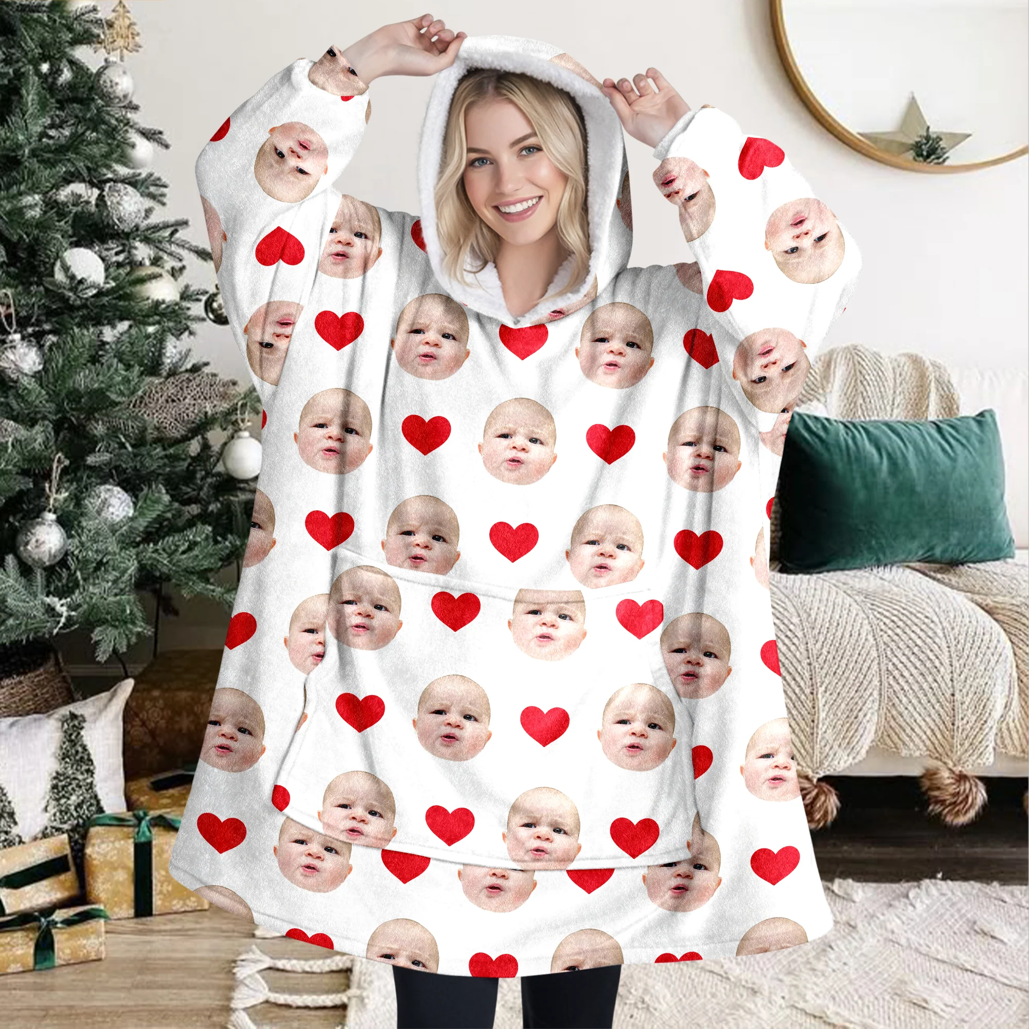 Custom Photo Face And Heart Icon Hoodie Blanket HA75 898286 - Image 6