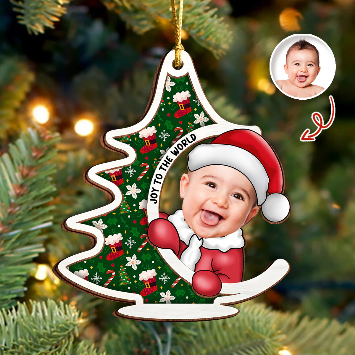 Custom Photo First Christmas Tree Baby Santa - Personalized 2 Layered Wood Ornament CH07 899132 - Image 2