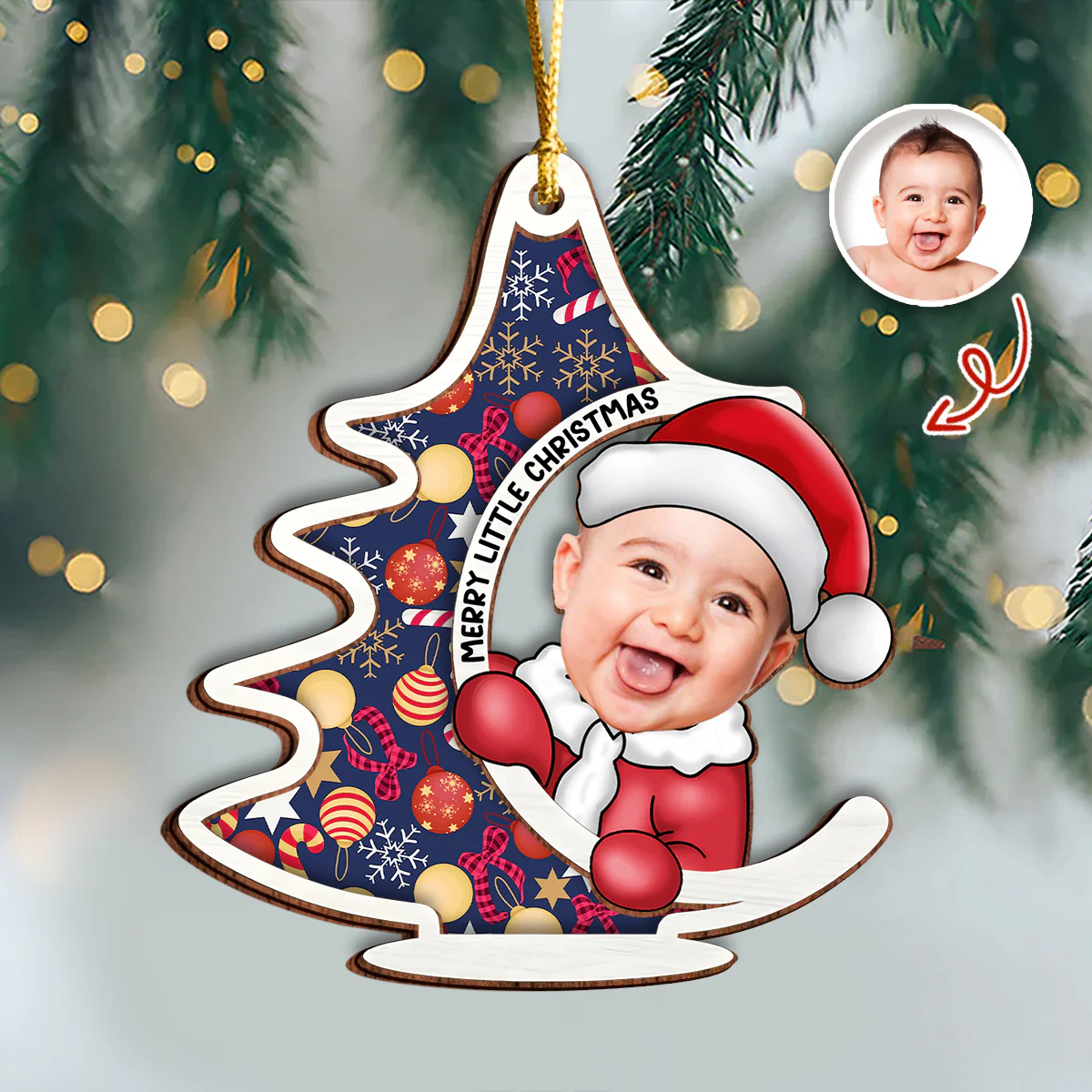 Custom Photo First Christmas Tree Baby Santa - Personalized 2 Layered Wood Ornament CH07 899132 - Image 4