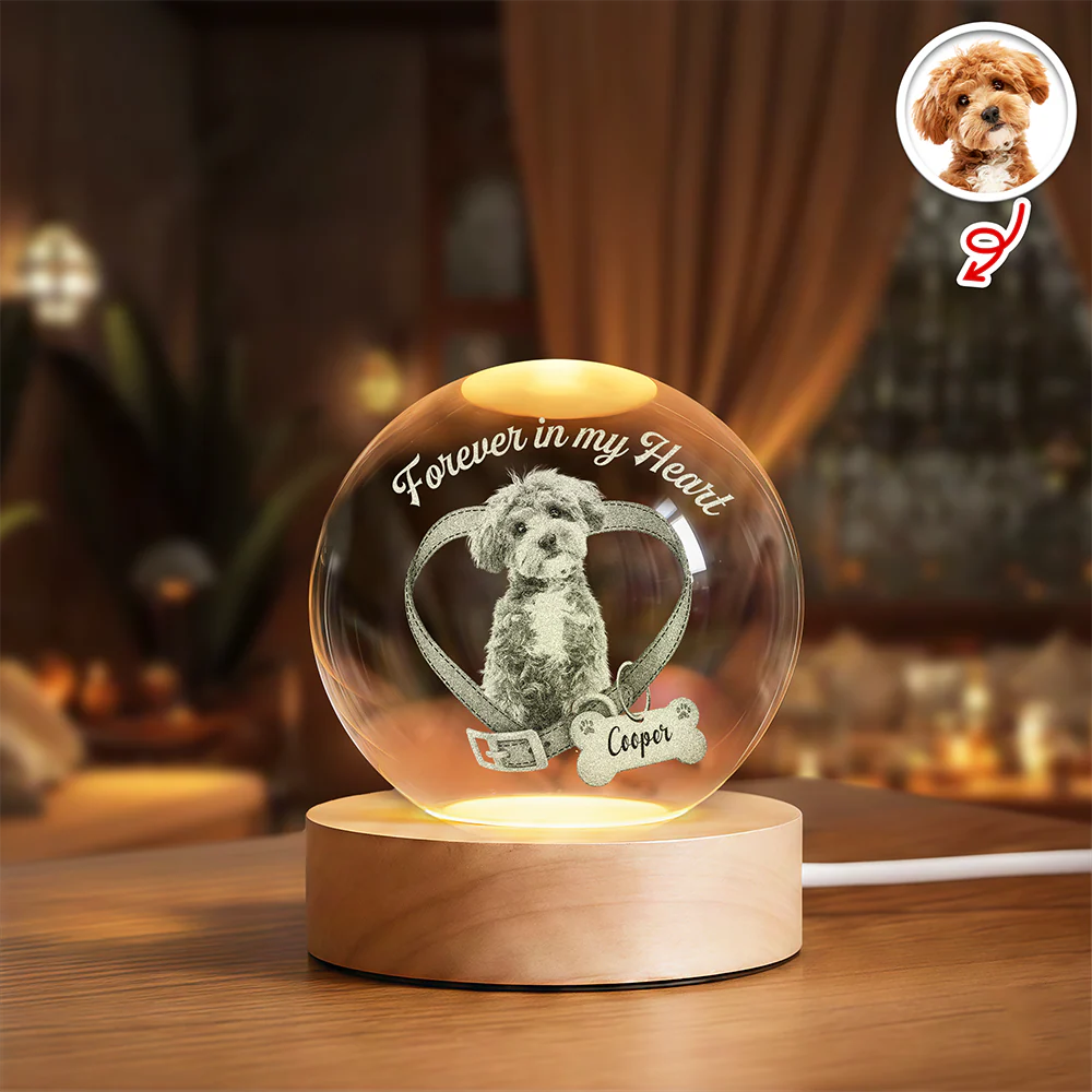 Custom Photo Forever In My Heart Memorial Engraved Crystal Ball LED Night Light CH07 911258 - Image 2