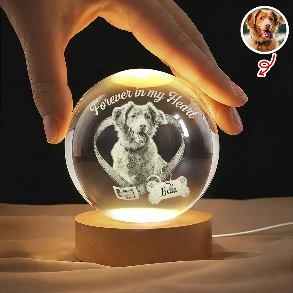 Custom Photo Forever In My Heart Memorial Engraved Crystal Ball LED Night Light CH07 911258 - Image 3