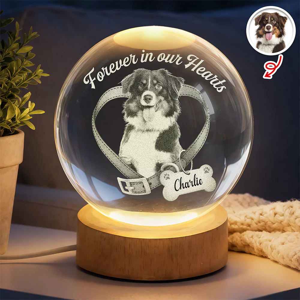 Custom Photo Forever In My Heart Memorial Engraved Crystal Ball LED Night Light CH07 911258 - Image 5