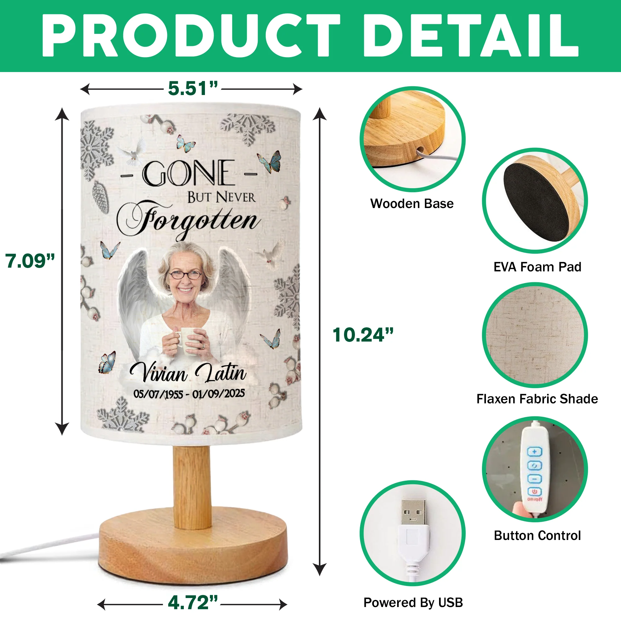 Custom Photo Forever In Our Hearts Memorial Fabric Lamp TH10 892855 - Image 7