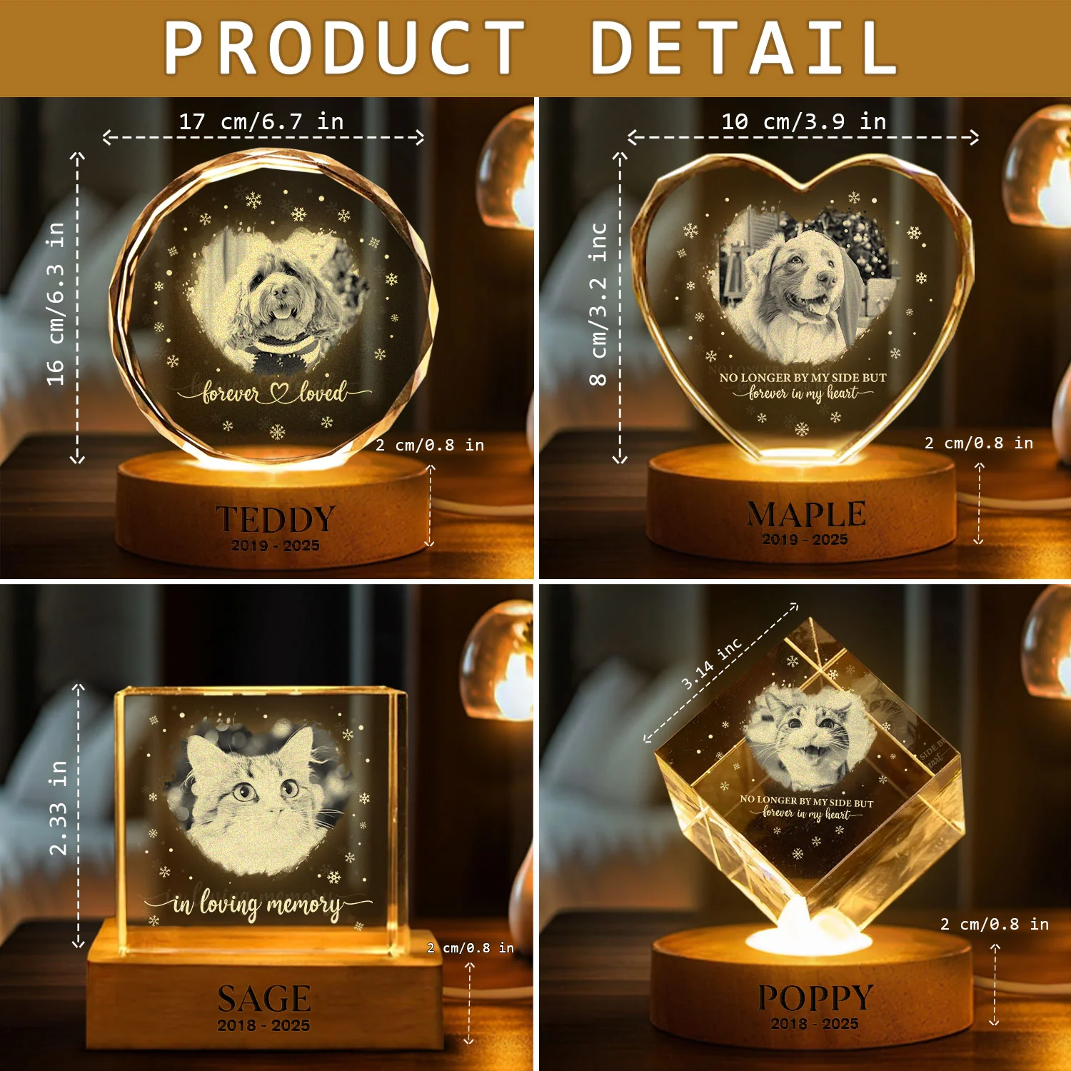 Custom Photo Forever Loved Memorial Dog Cat Engraved Crystal Photo With Light HA75 898214 - Image 7