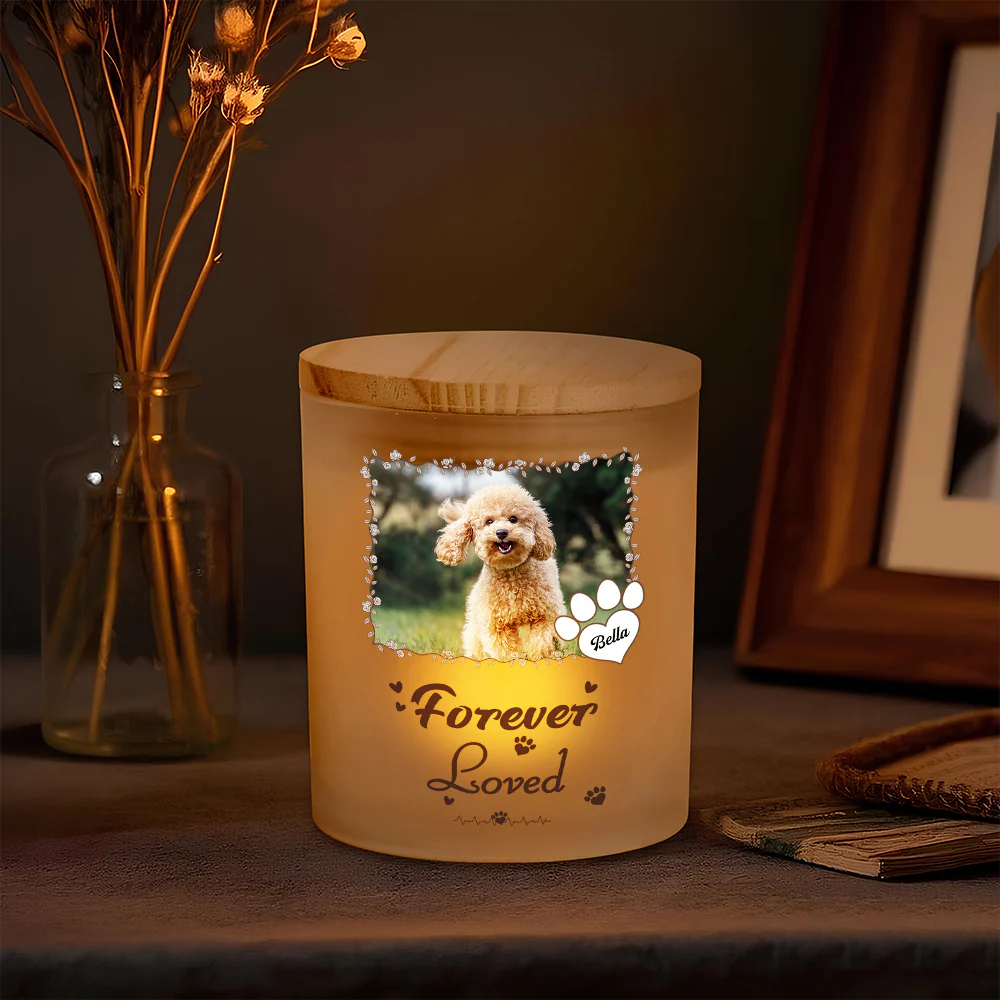 Custom Photo Forever Loved Pet Paw Print Glass Jar With LED Candle LM32 897509 - Image 2