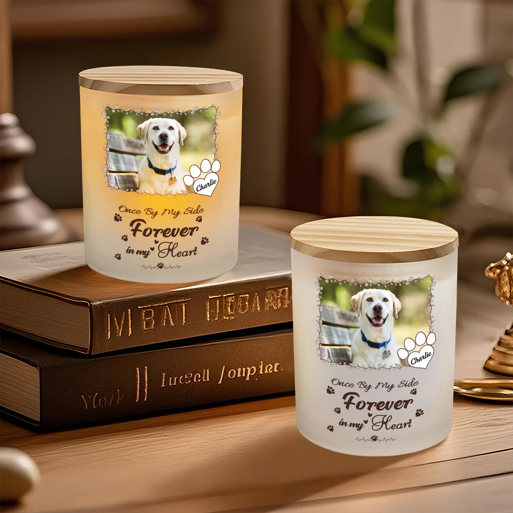 Custom Photo Forever Loved Pet Paw Print Glass Jar With LED Candle LM32 897509 - Image 3