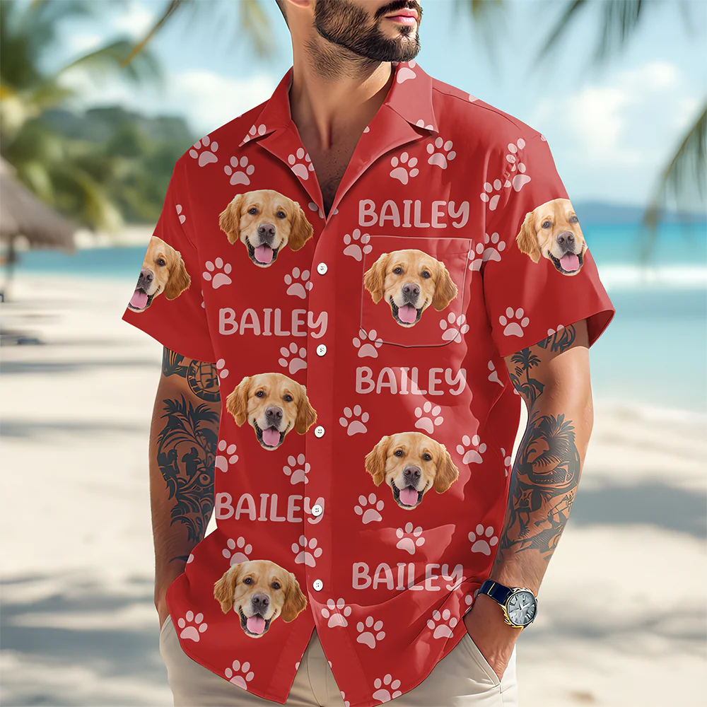 Custom Photo Funny Pet Face Pattern Dog Cat Family Hawaii Shirt HA75 892312 - Image 5