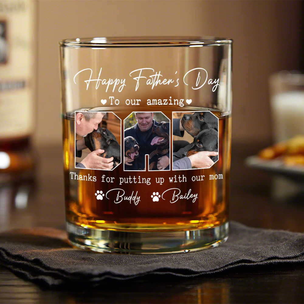 Custom Photo Happy Father's Day To My Amazing Dad Dog Rock Glass HA75 892462 - Image 2