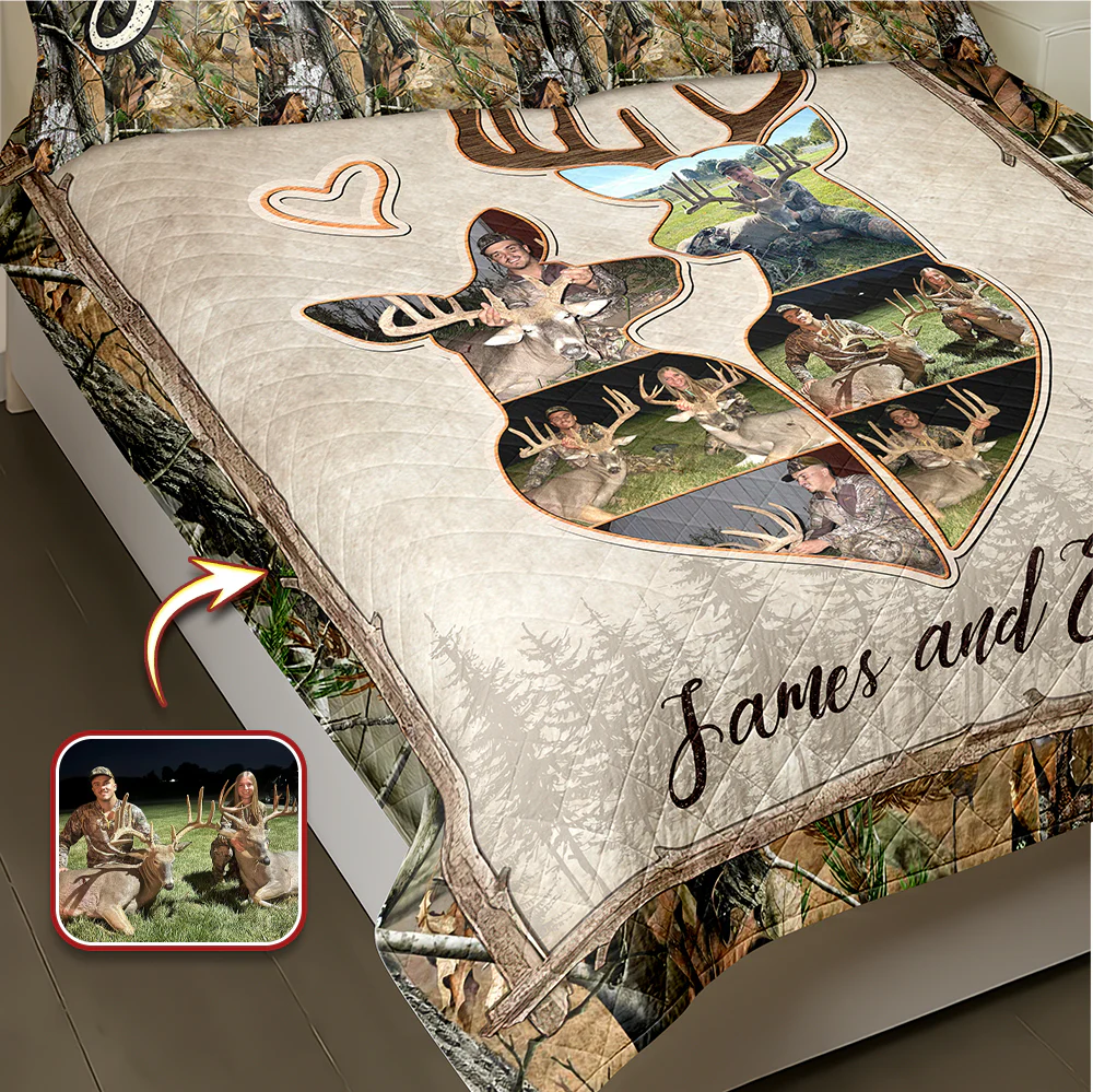 Custom Photo Hunter Couple Quilt Bedding Set Gift For Couple, Husband, Wife TH10 896725 - Image 5