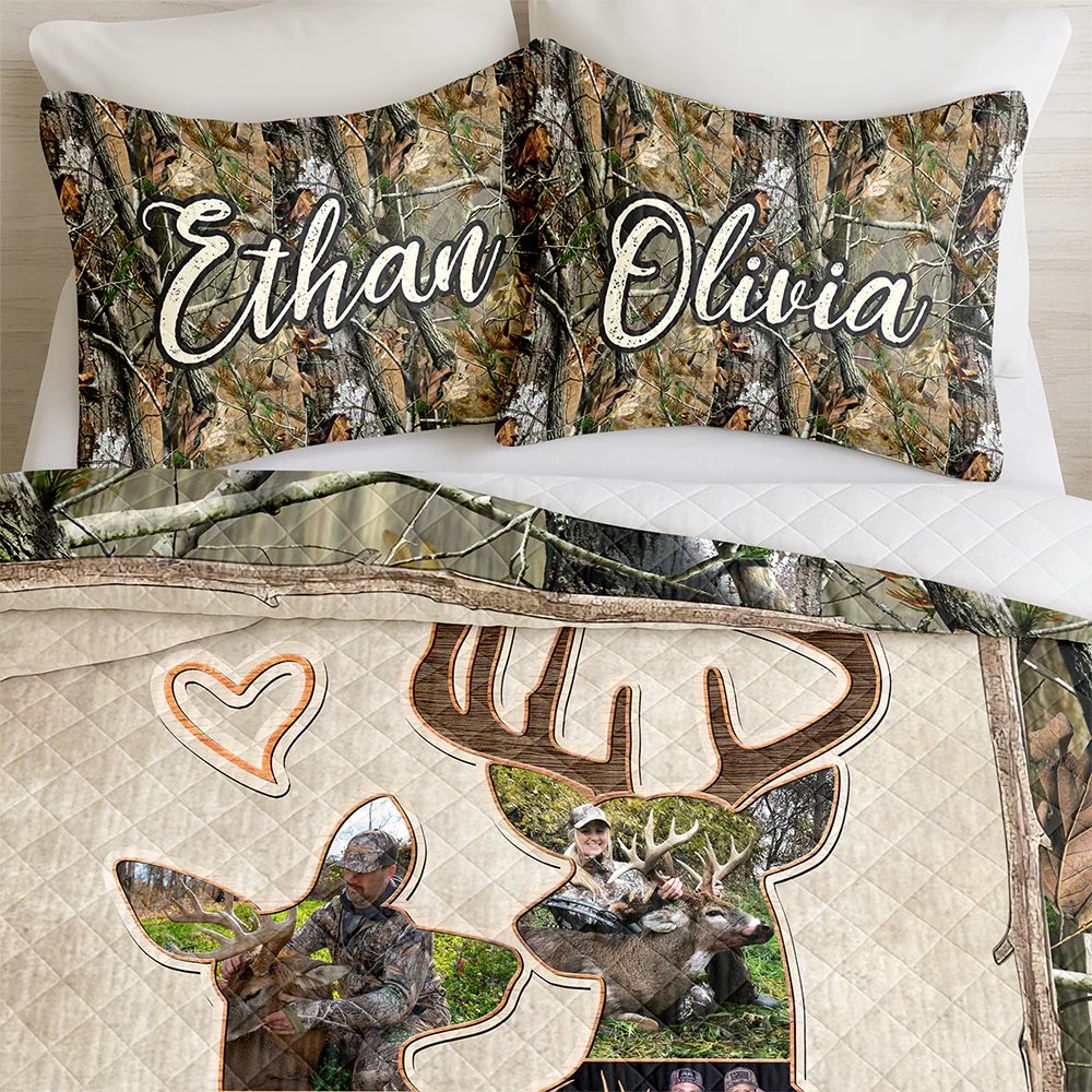 Custom Photo Hunter Couple Quilt Bedding Set Gift For Couple, Husband, Wife TH10 896725 - Image 8