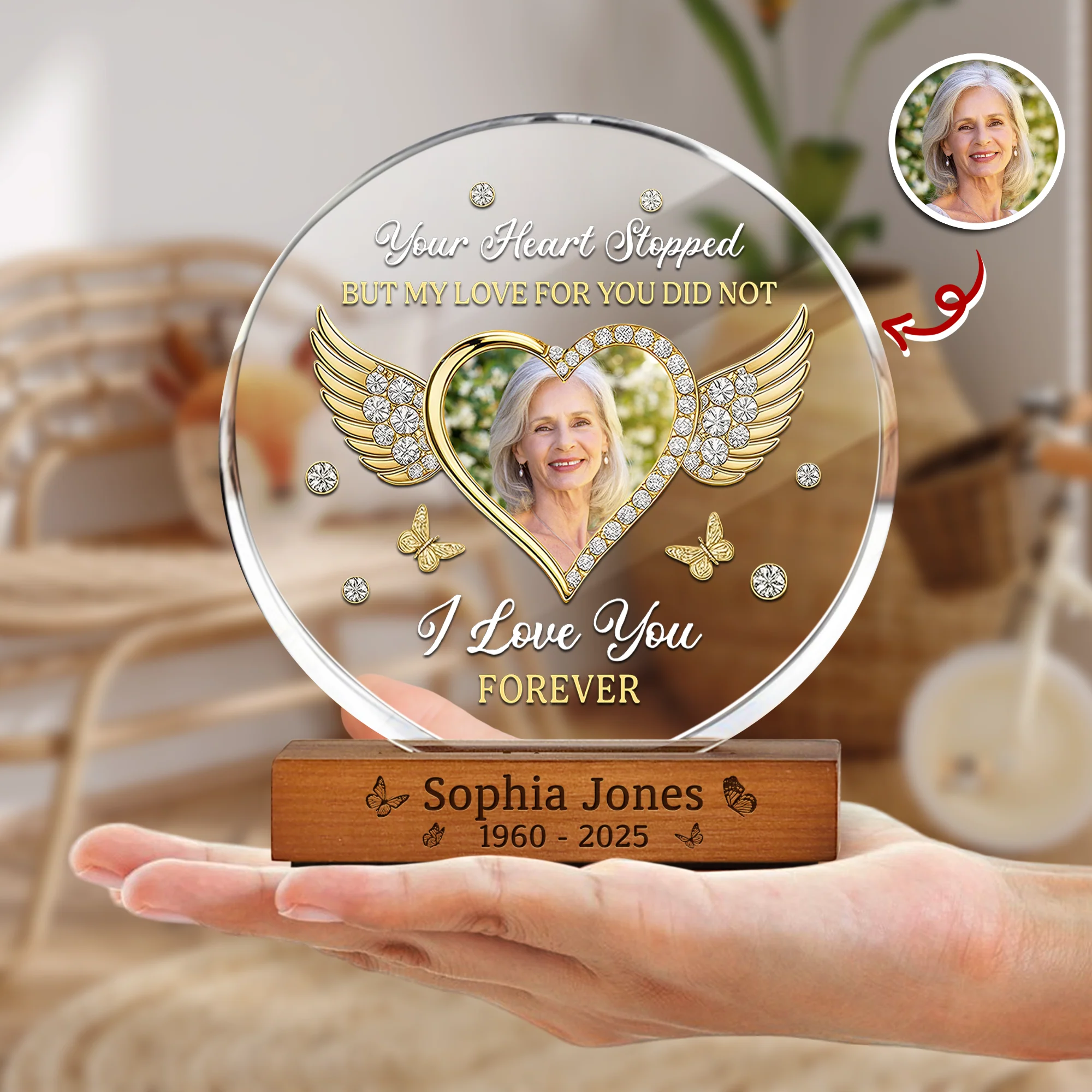 Custom Photo I Love You Forever Memorial Round Acrylic Frame Block HA75 898014 - Image 2
