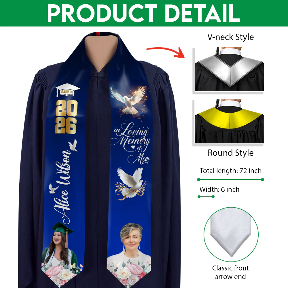 Custom Photo In Loving Memory Of Mom Class of 2026 Graduation Stole TH10 898553 - Image 4