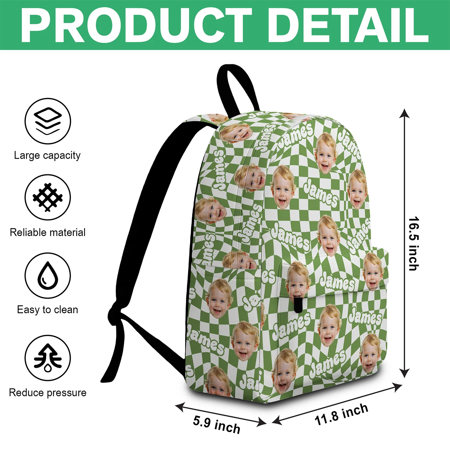 Custom Photo Kid Backpack Plaid With Name Back To School Gift HA75 921554 - Image 6