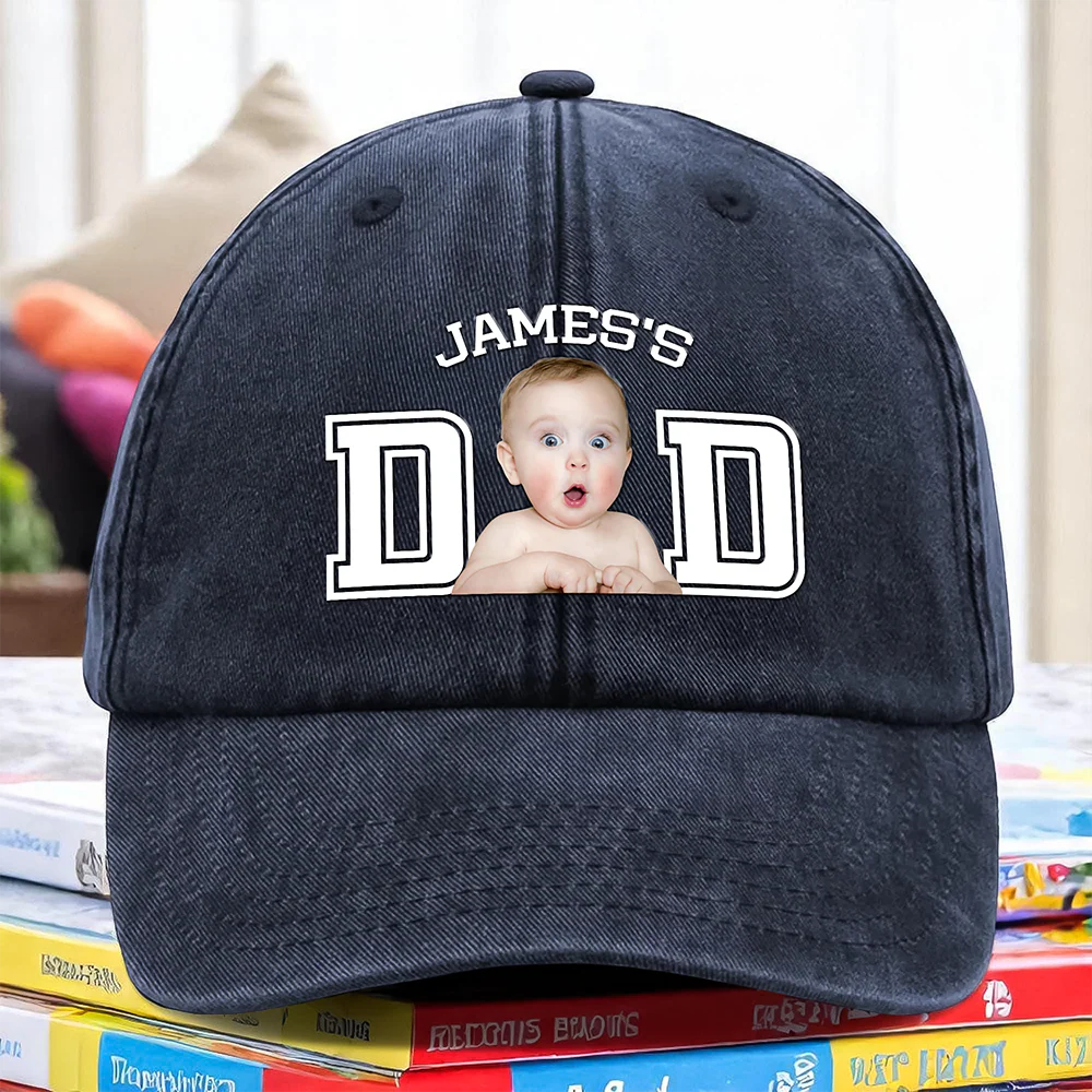 Custom Photo Kid Dad Washed Denim Baseball Cap HA75 892504 - Image 2
