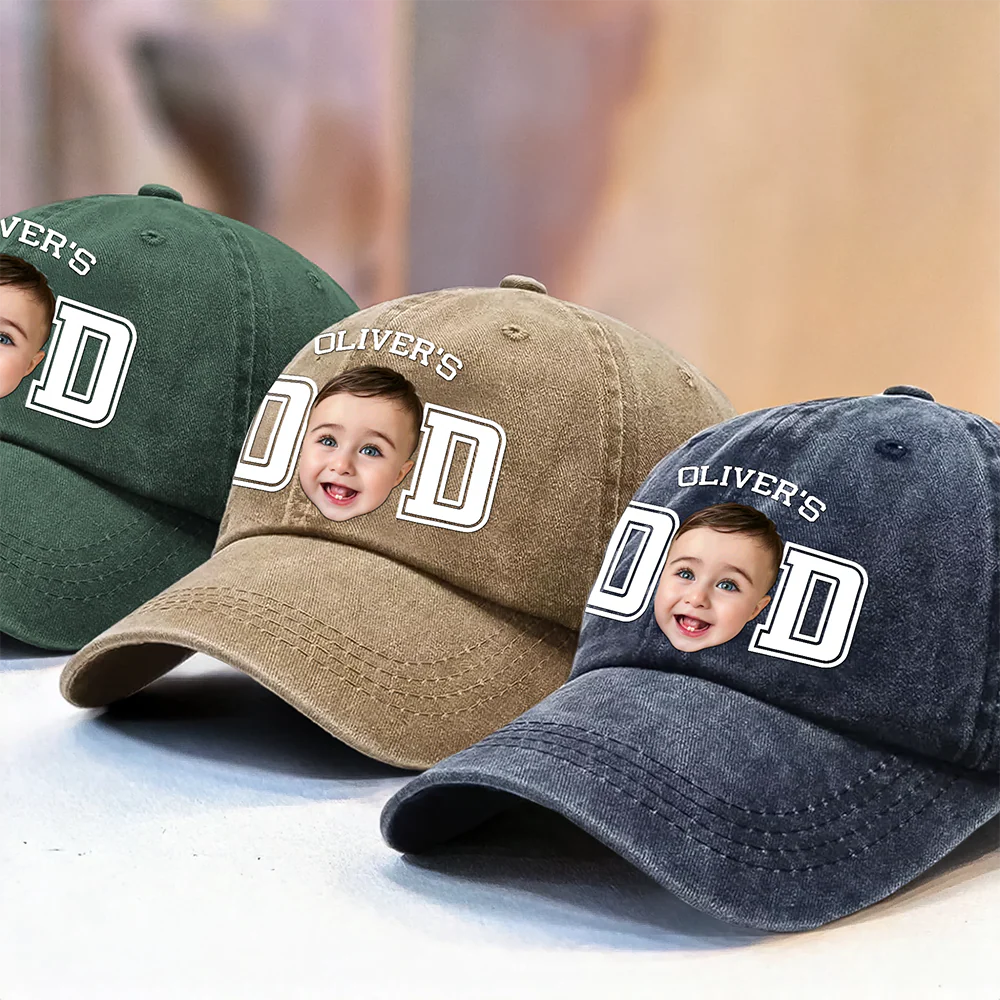 Custom Photo Kid Dad Washed Denim Baseball Cap HA75 892504 - Image 4