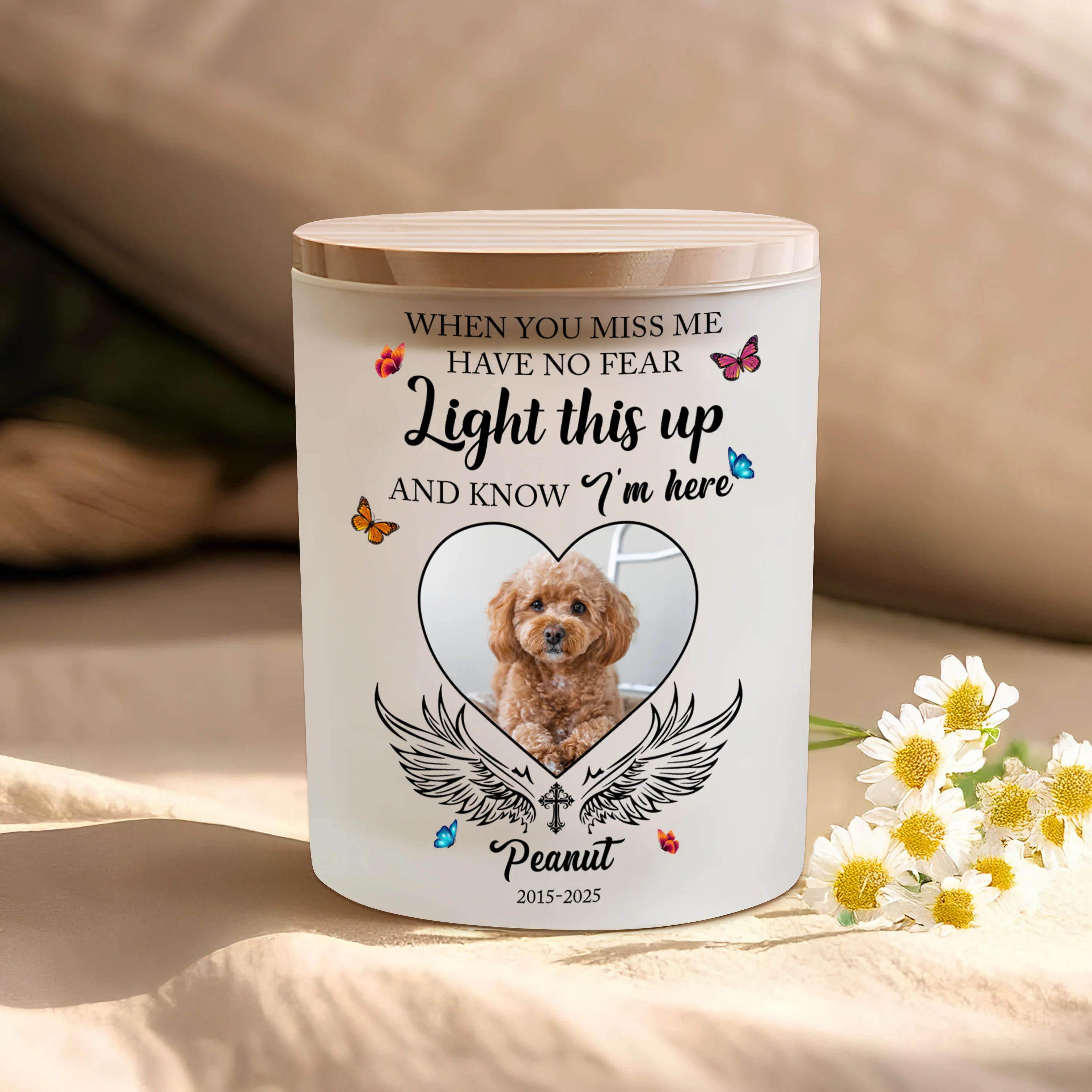 Custom Photo Love Never Leaves, It Lights Up Forever - Memorial Personalized Glass Jar With LED Candle CH07 895814 - Image 2