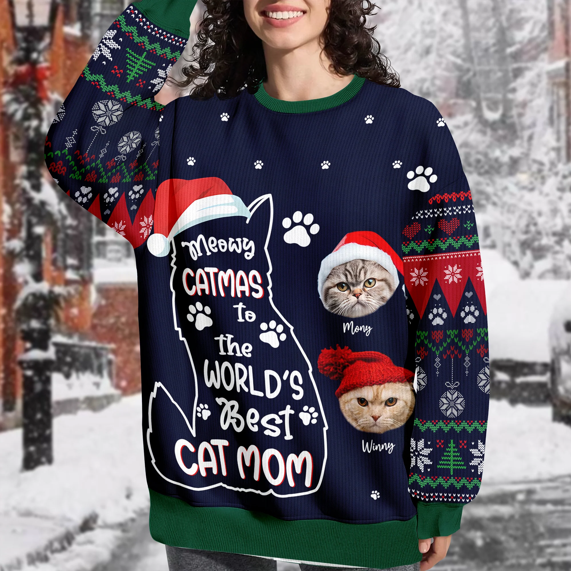 Custom Photo Meowy Catmas To The World Cat Ugly Sweater CH07 899462 - Image 4