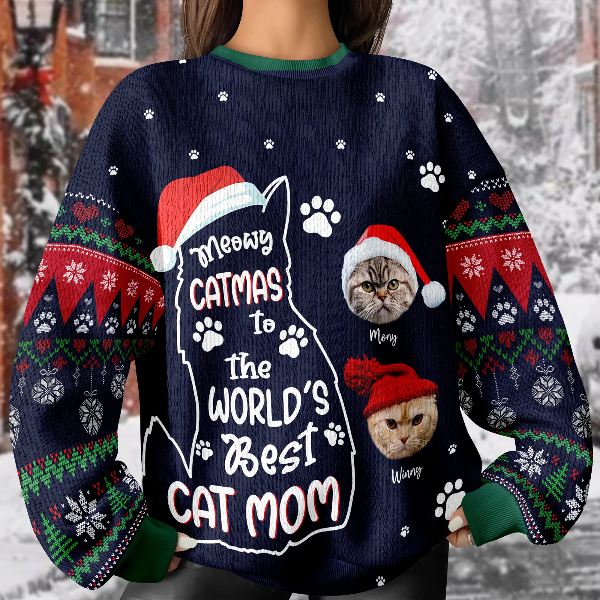 Custom Photo Meowy Catmas To The World Cat Ugly Sweater CH07 899462 - Image 6