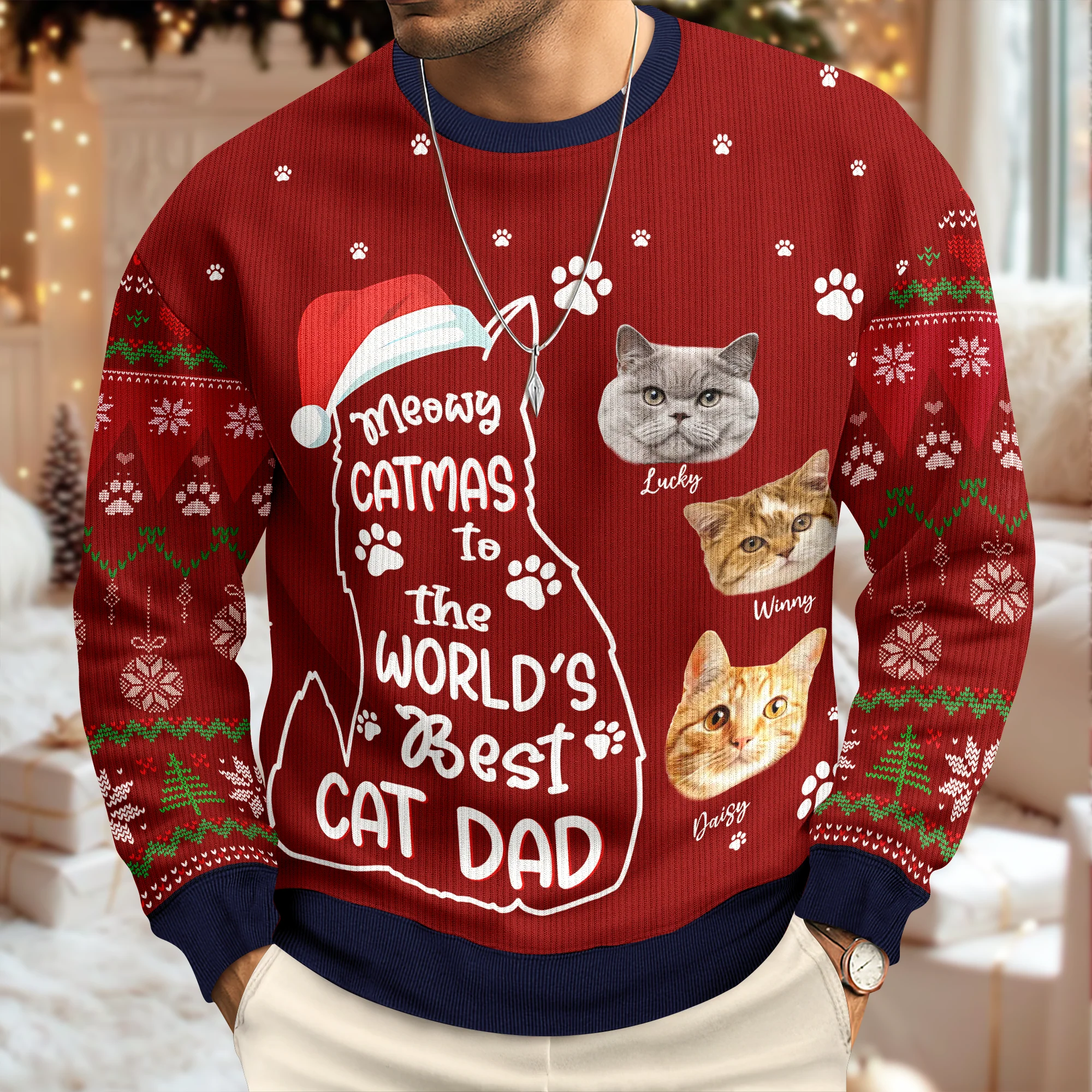 Custom Photo Meowy Catmas To The World Cat Ugly Sweater CH07 899462 - Image 7